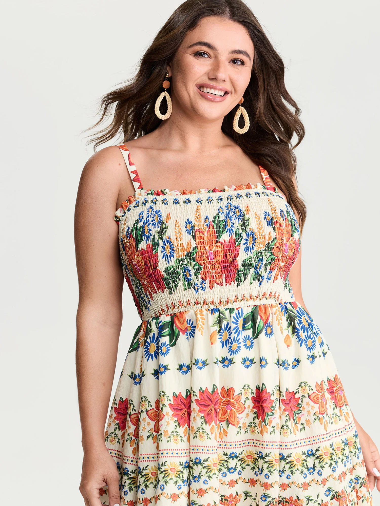 Large Floral Print Shirred Cami Maxi Dress - Image 2