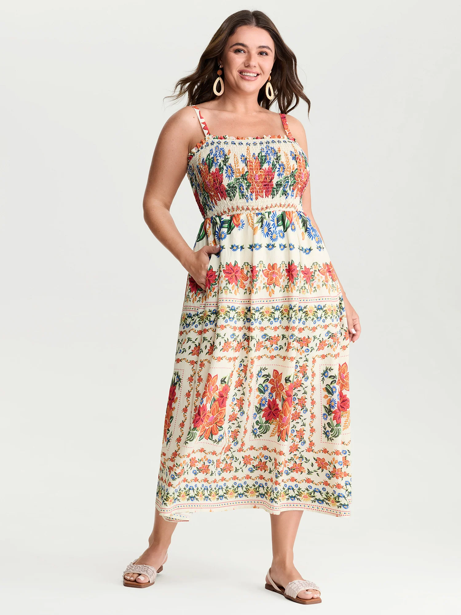 Large Floral Print Shirred Cami Maxi Dress - Image 3