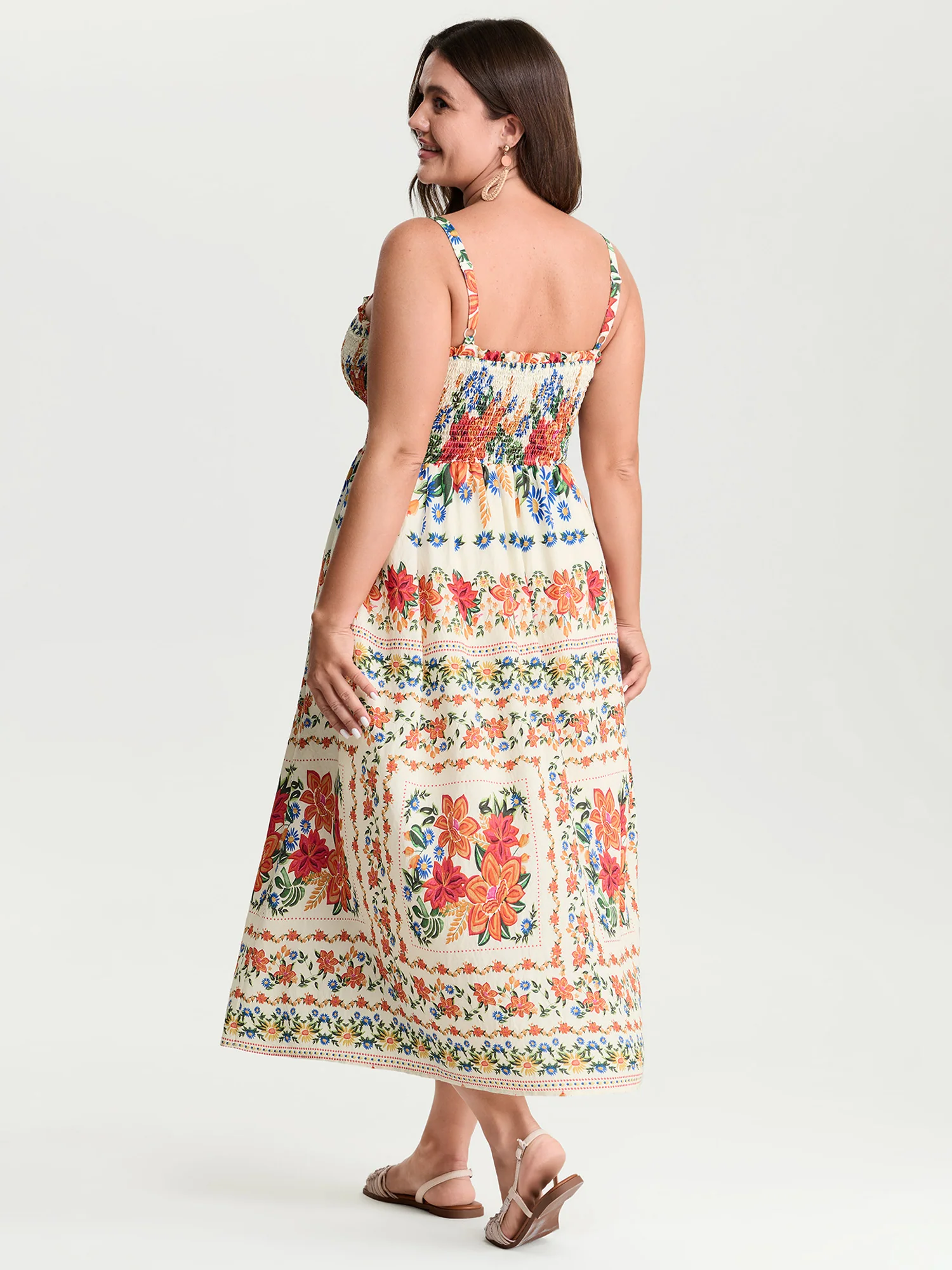 Large Floral Print Shirred Cami Maxi Dress - Image 4