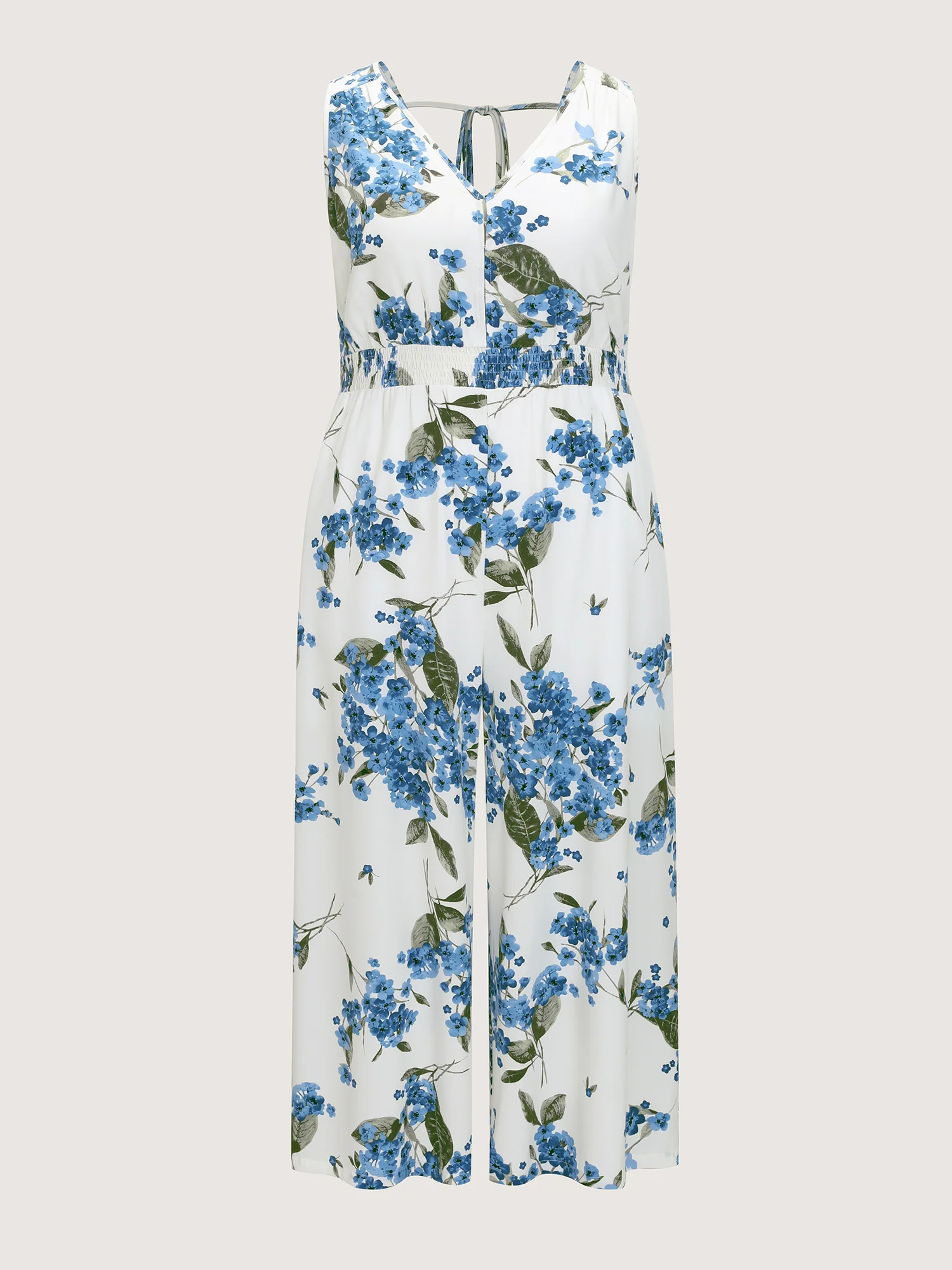 Large Floral Print Shirred Waist Jumpsuit - Image 6