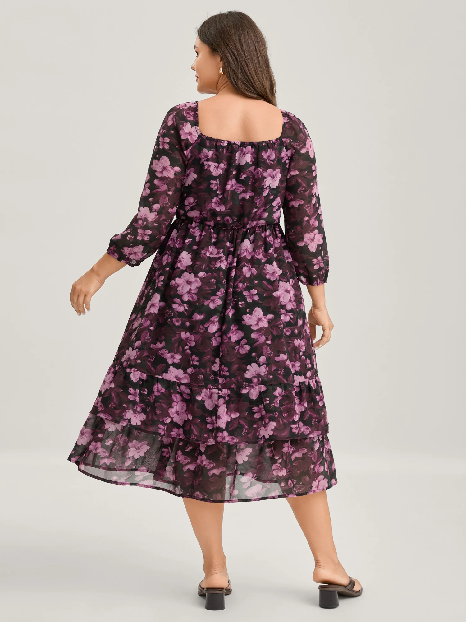 Large Floral Print Shirred Waist Midi Dress - Image 4
