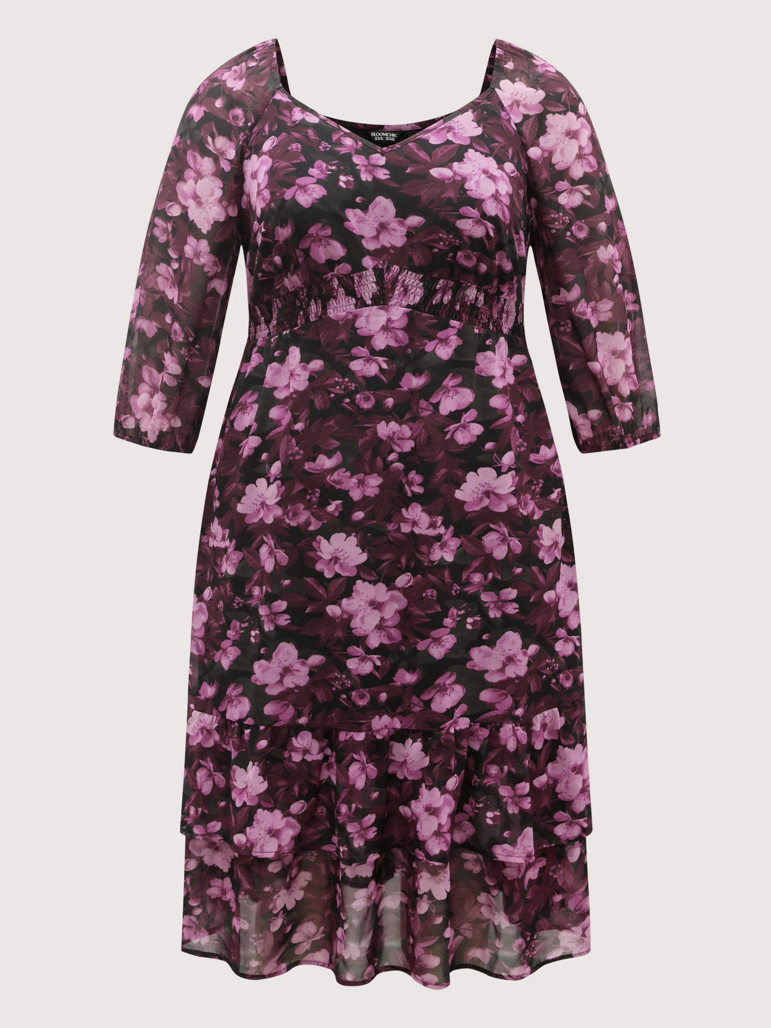 Large Floral Print Shirred Waist Midi Dress - Image 7