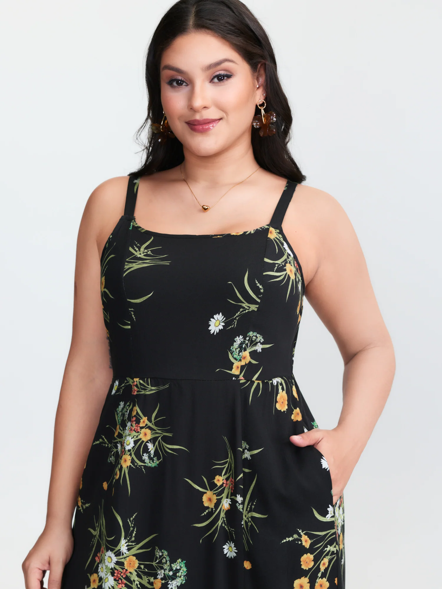 Large Floral Print Slit Shirred Midi Dress - Image 2