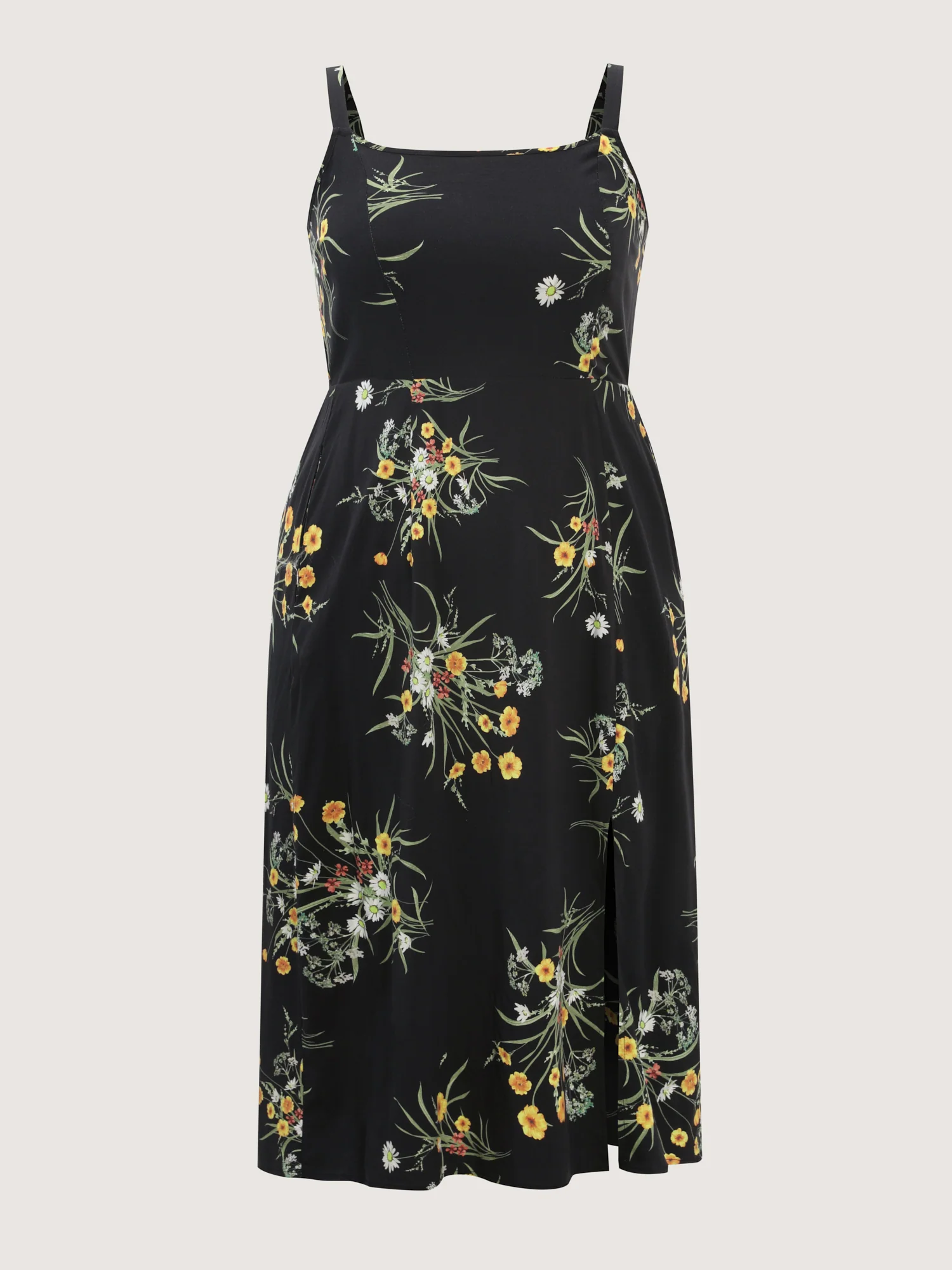 Large Floral Print Slit Shirred Midi Dress - Image 7