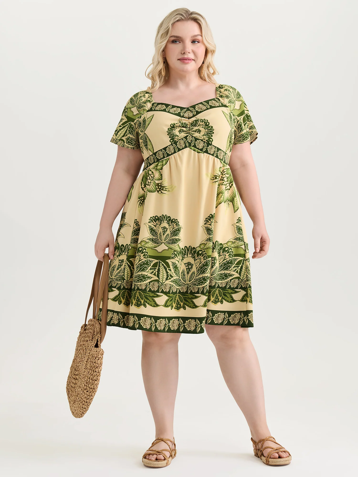 Large Floral Print Sweetheart Neckline Mini Dress - Image 3