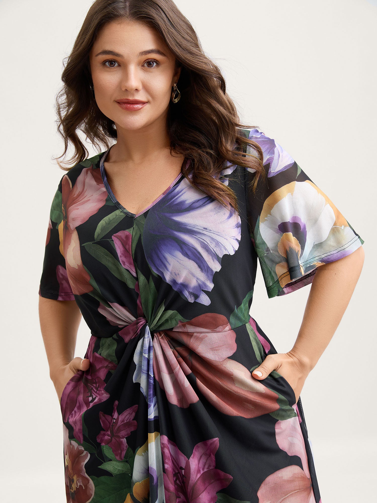Large Floral Print Twist Front Midi Dress - Image 2
