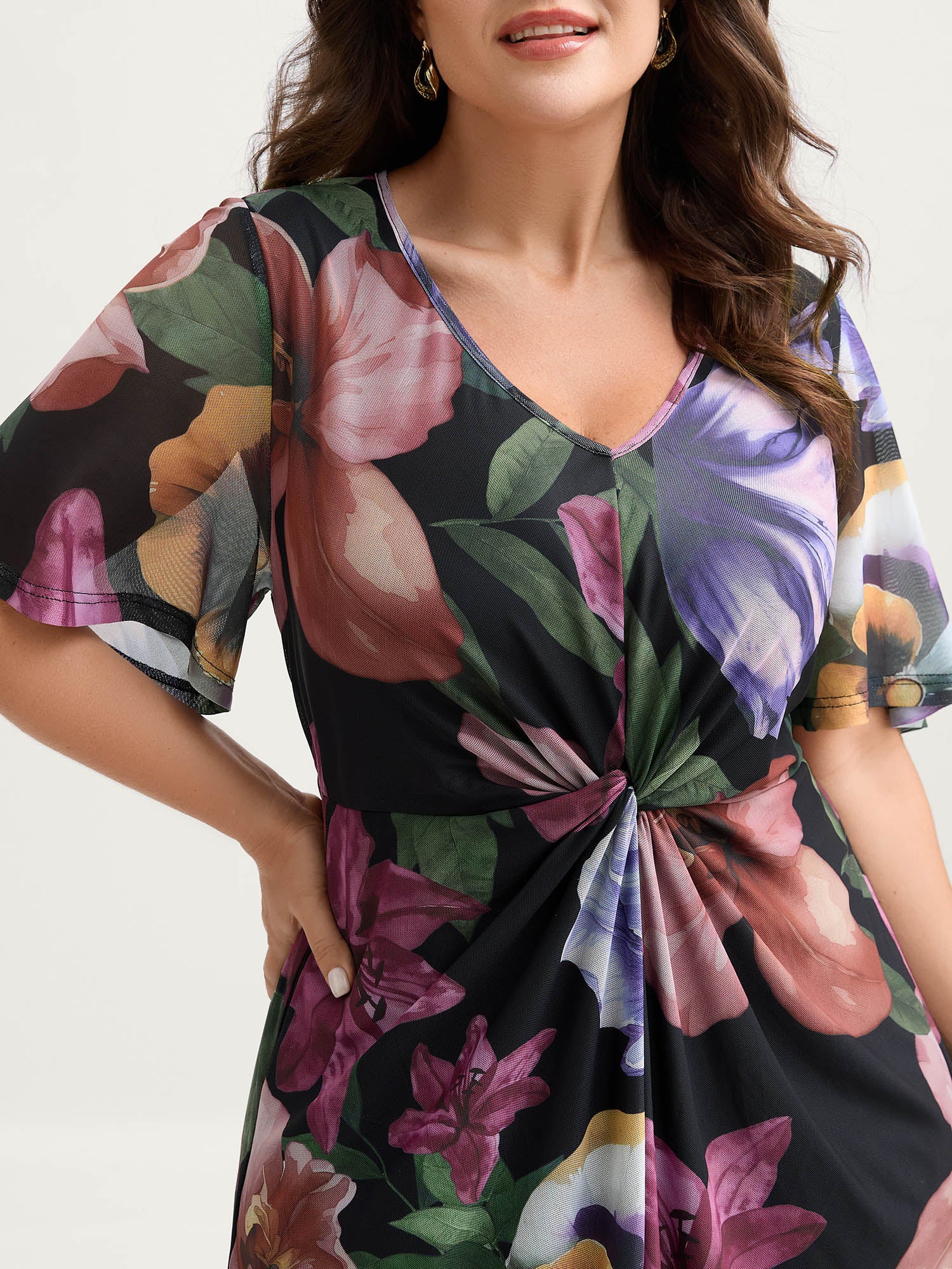 Large Floral Print Twist Front Midi Dress - Image 3