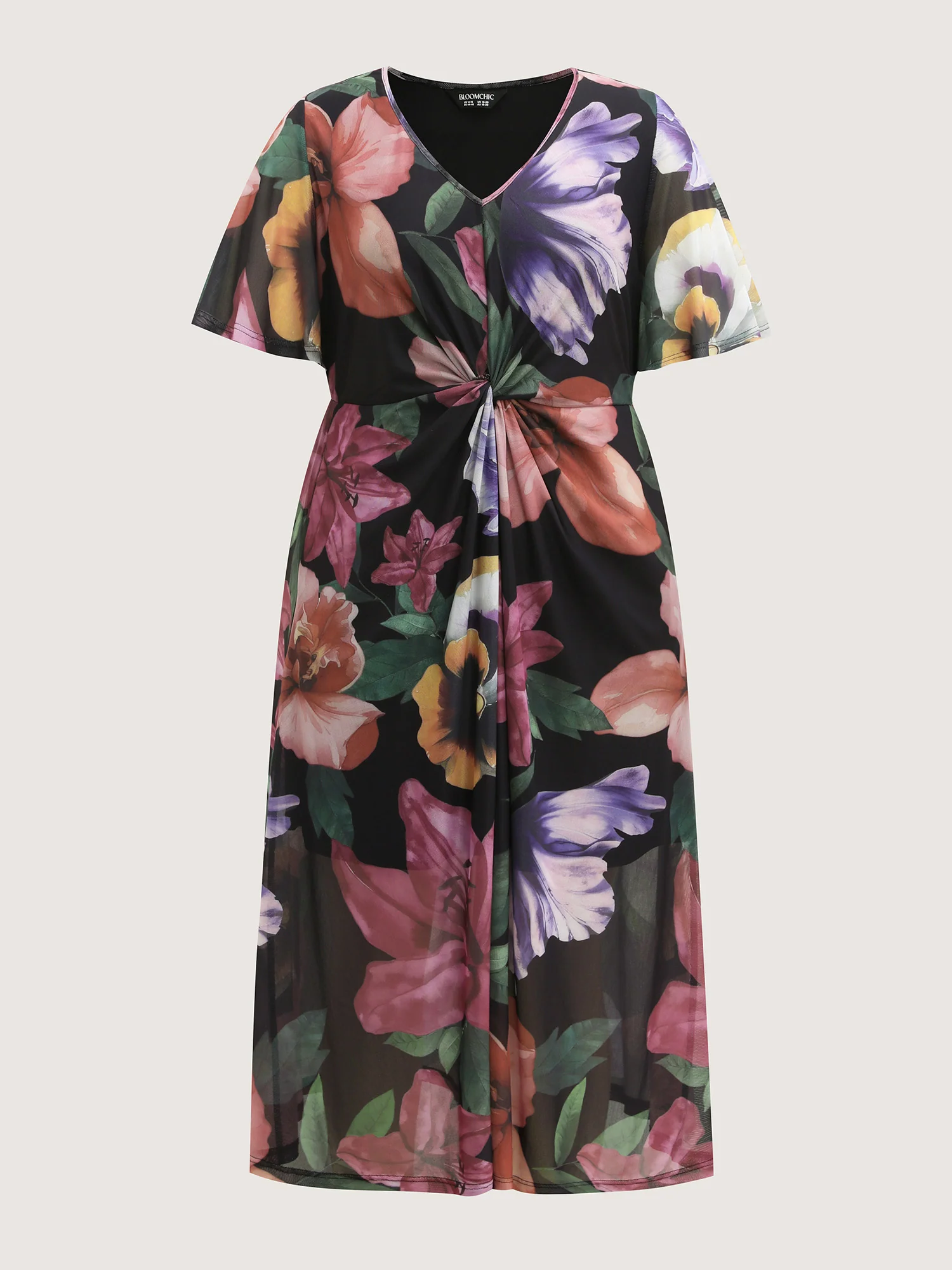 Large Floral Print Twist Front Midi Dress - Image 7