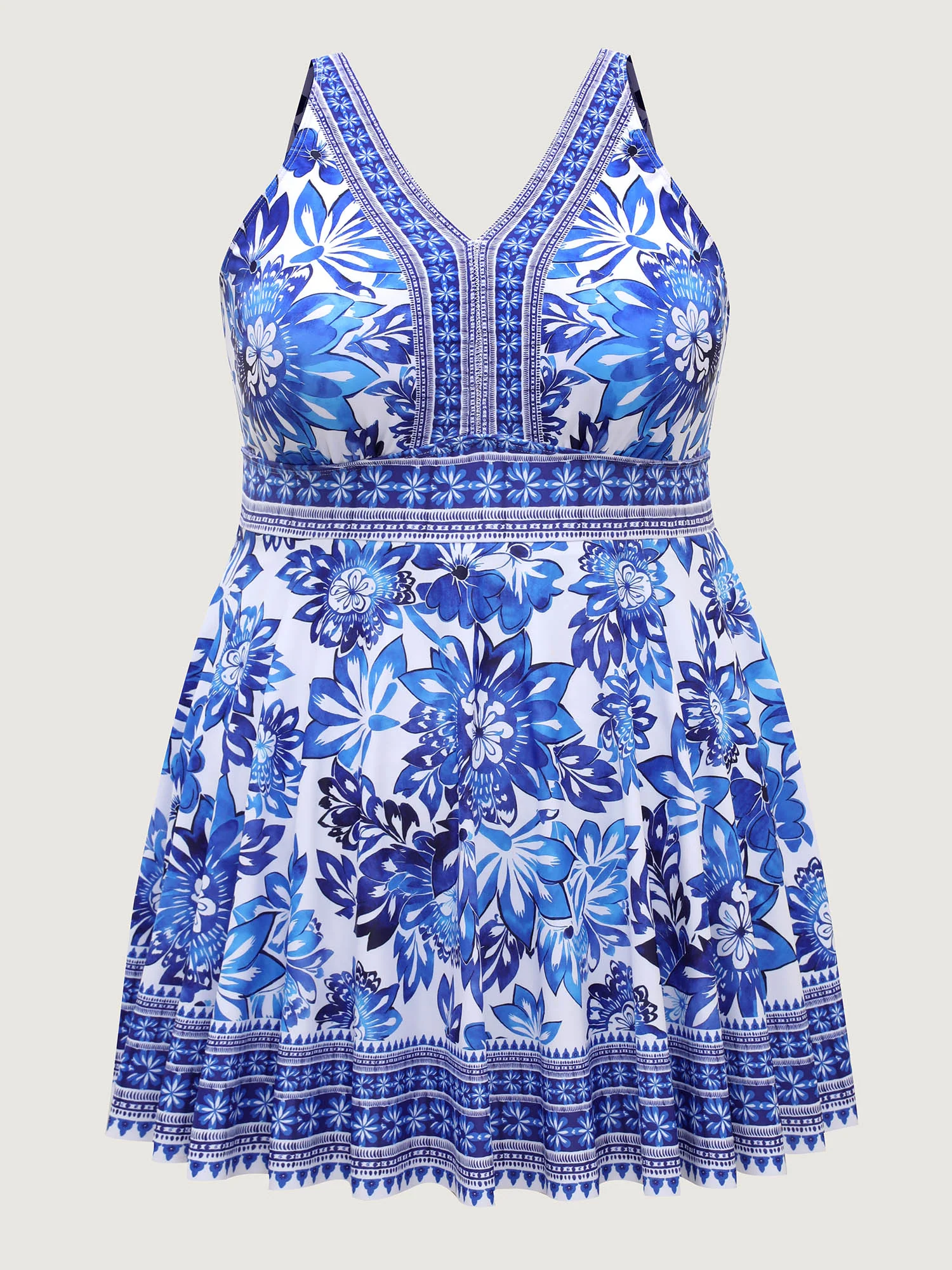 Large Floral Print V-Neck Swim Dress - Image 8