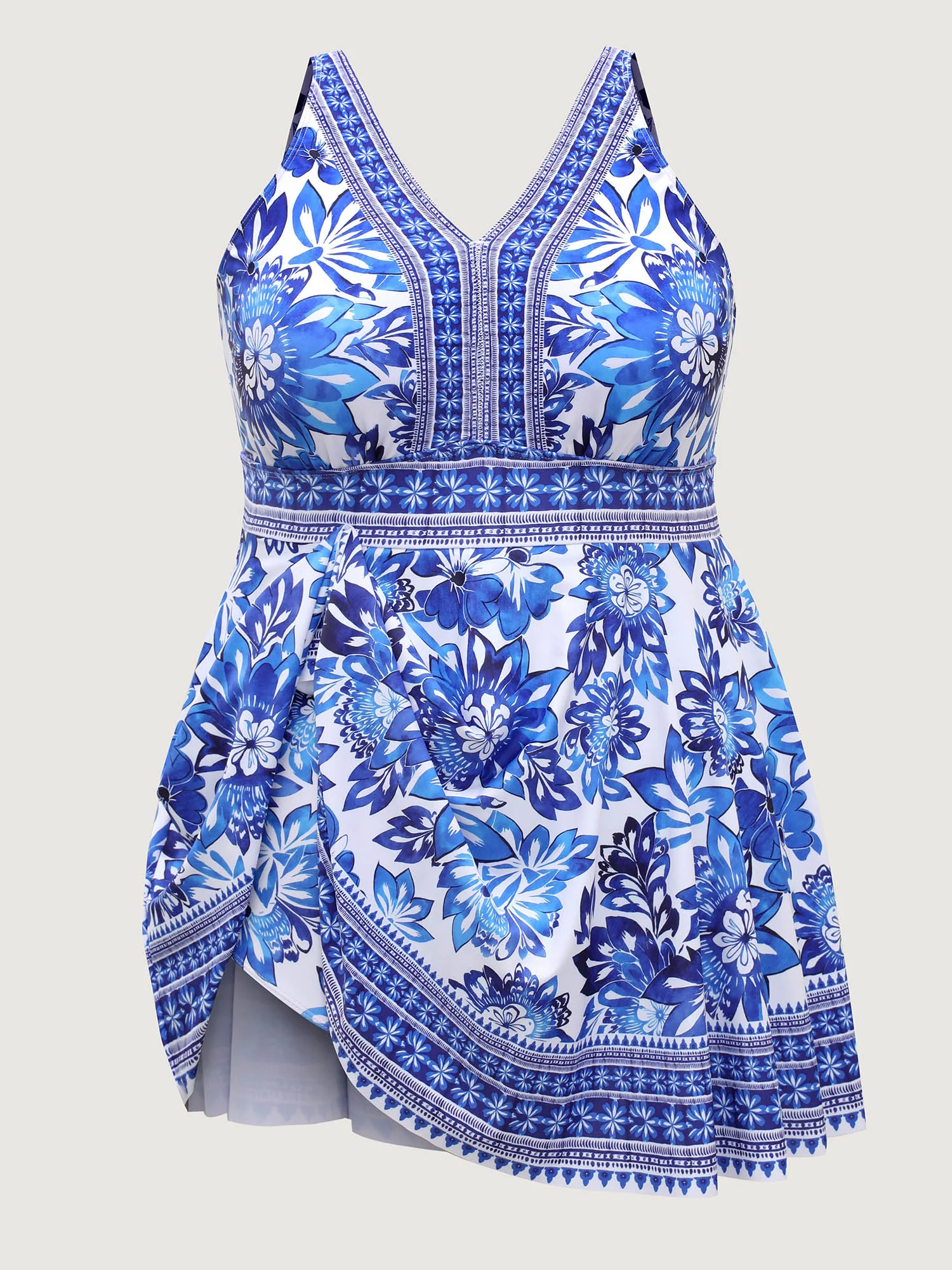 Large Floral Print V-Neck Swim Dress - Image 9