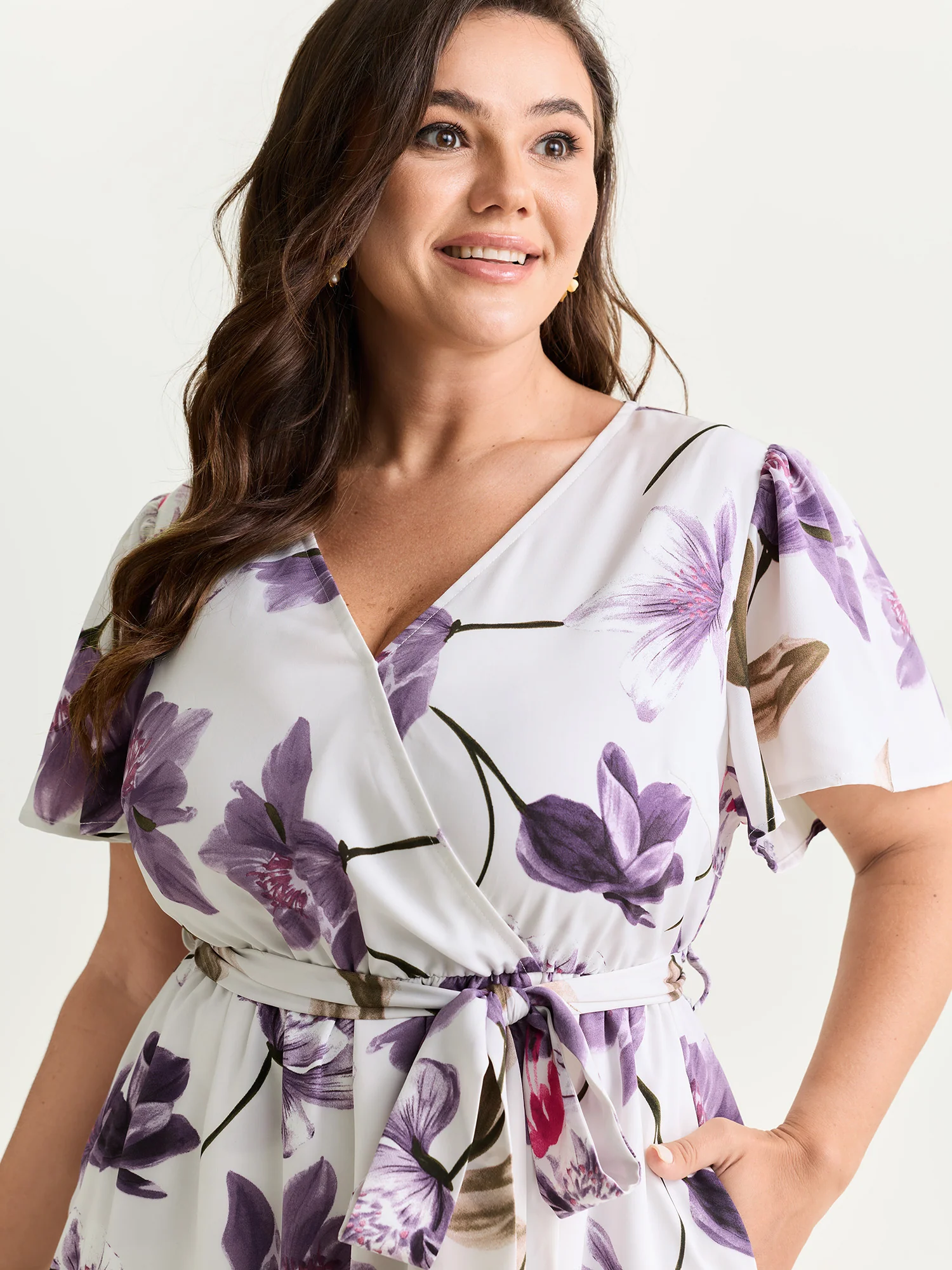 Large Floral Print Waist-Defining Midi Dress - Image 2