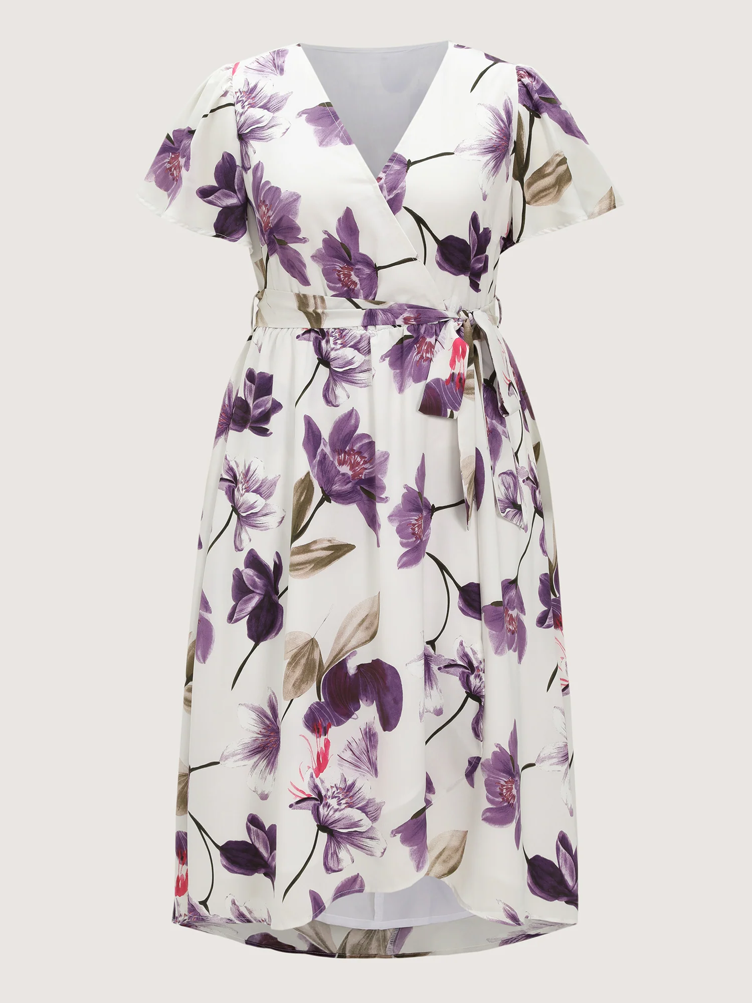 Large Floral Print Waist-Defining Midi Dress - Image 7