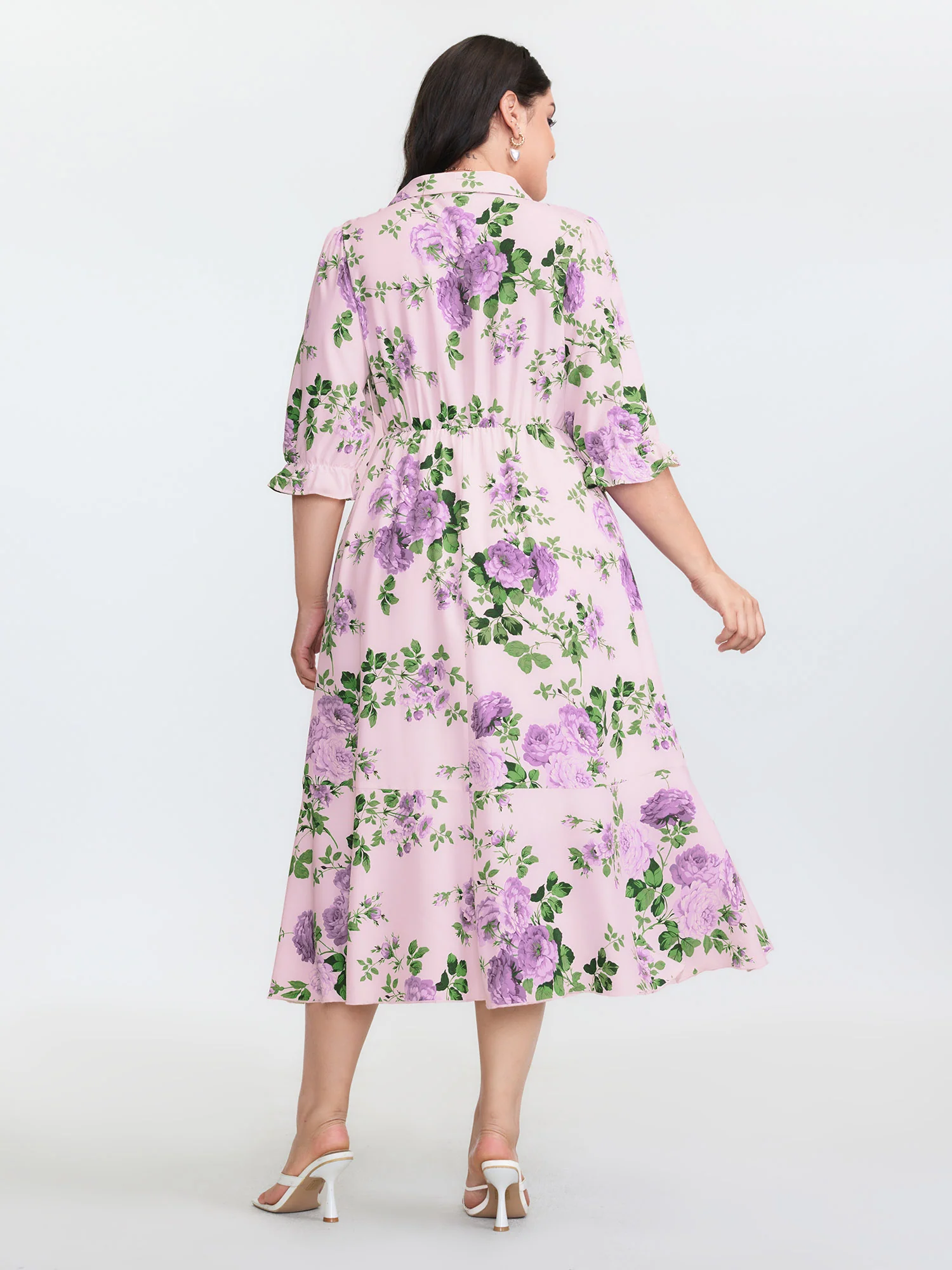 Large Floral Print Wrap Pockets Midi Dress - Image 11