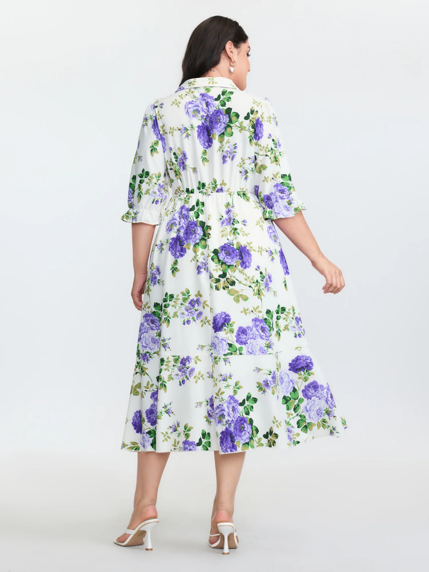 Large Floral Print Wrap Pockets Midi Dress - Image 4