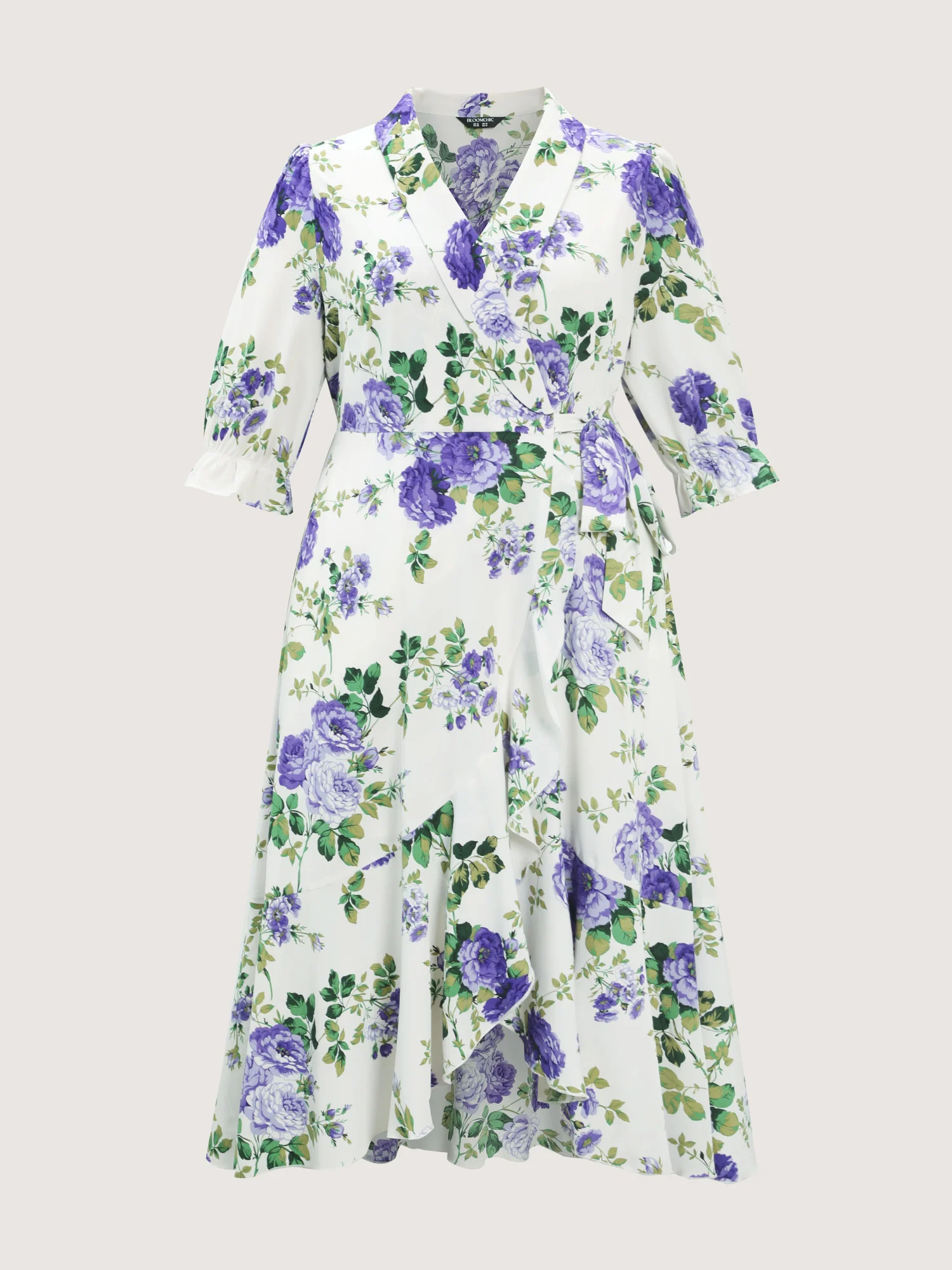 Large Floral Print Wrap Pockets Midi Dress - Image 7
