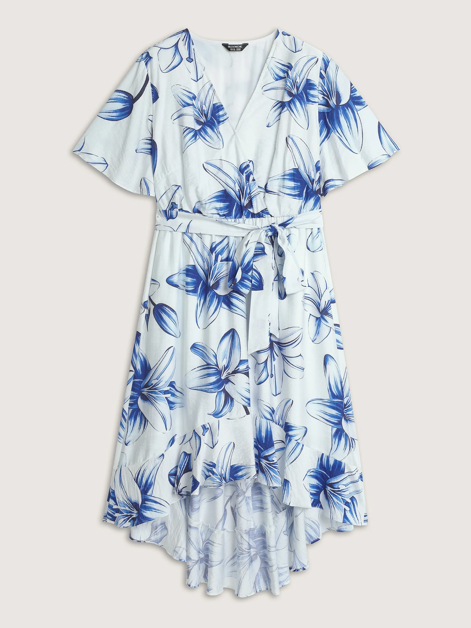 Large Floral Print Wrap Ruffled Hem Midi Dress - Image 7