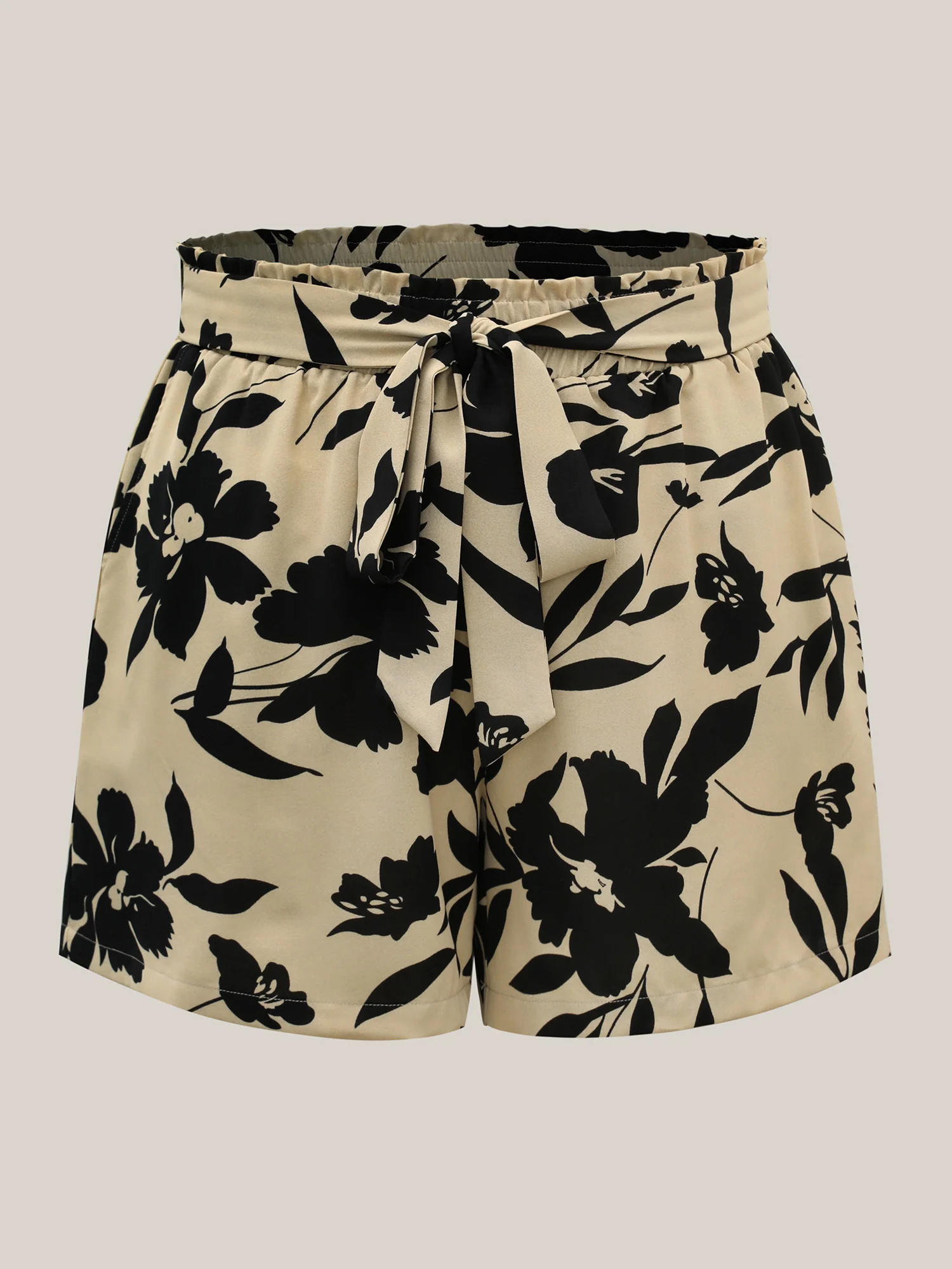 Large Flower Print Belted Straight-Leg Shorts - Image 7