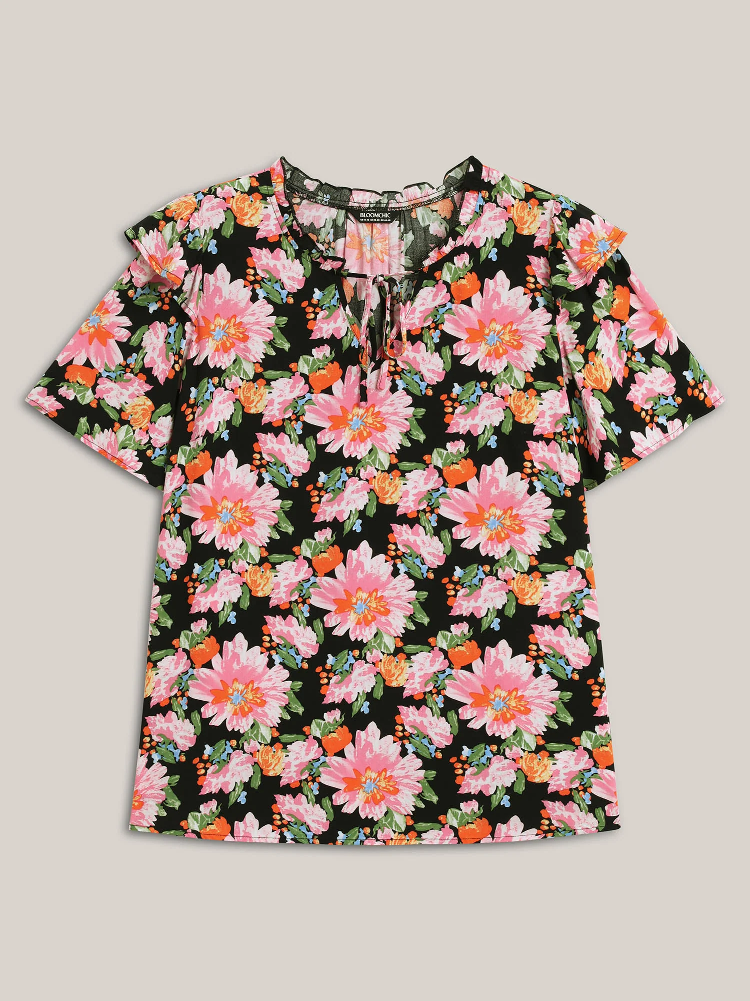 Large Flower Print Layered Sleeve Shirt - Image 5