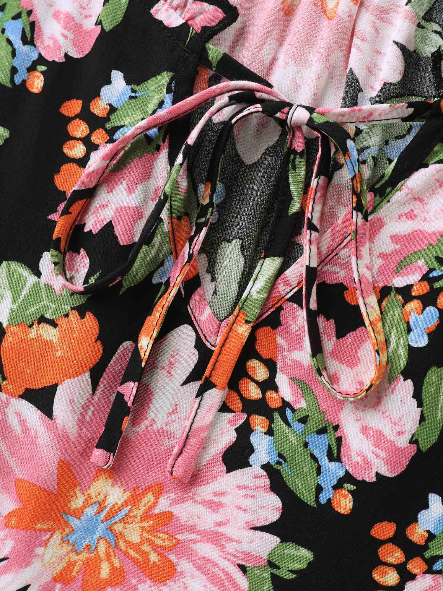 Large Flower Print Layered Sleeve Shirt - Image 6