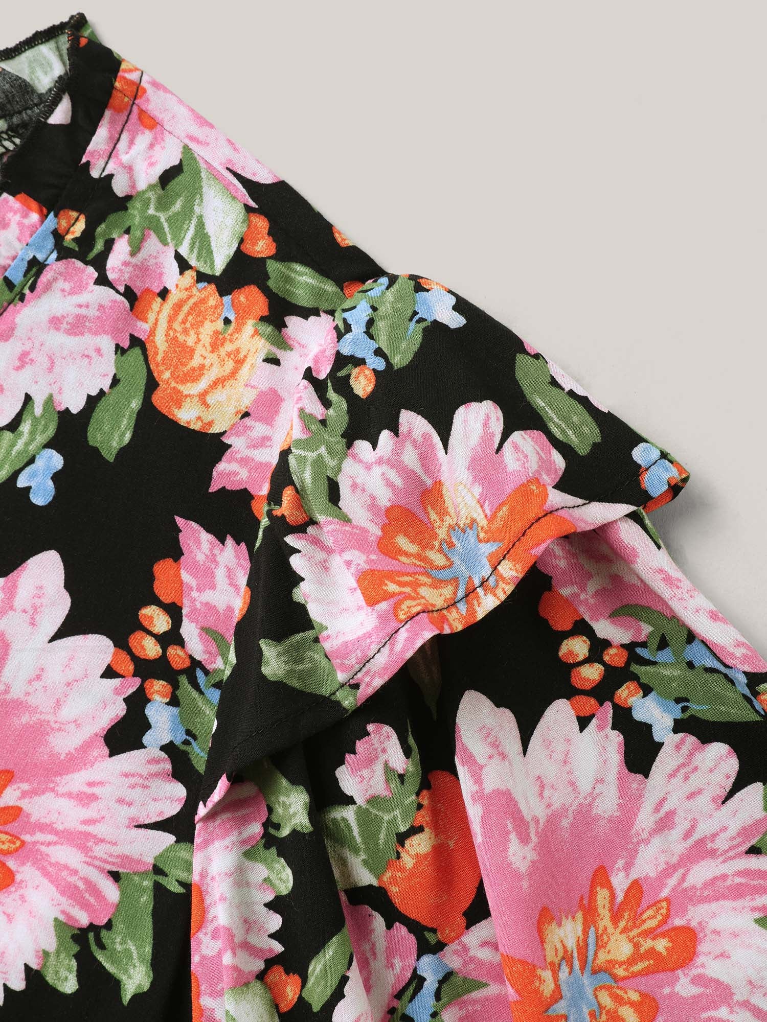 Large Flower Print Layered Sleeve Shirt - Image 7