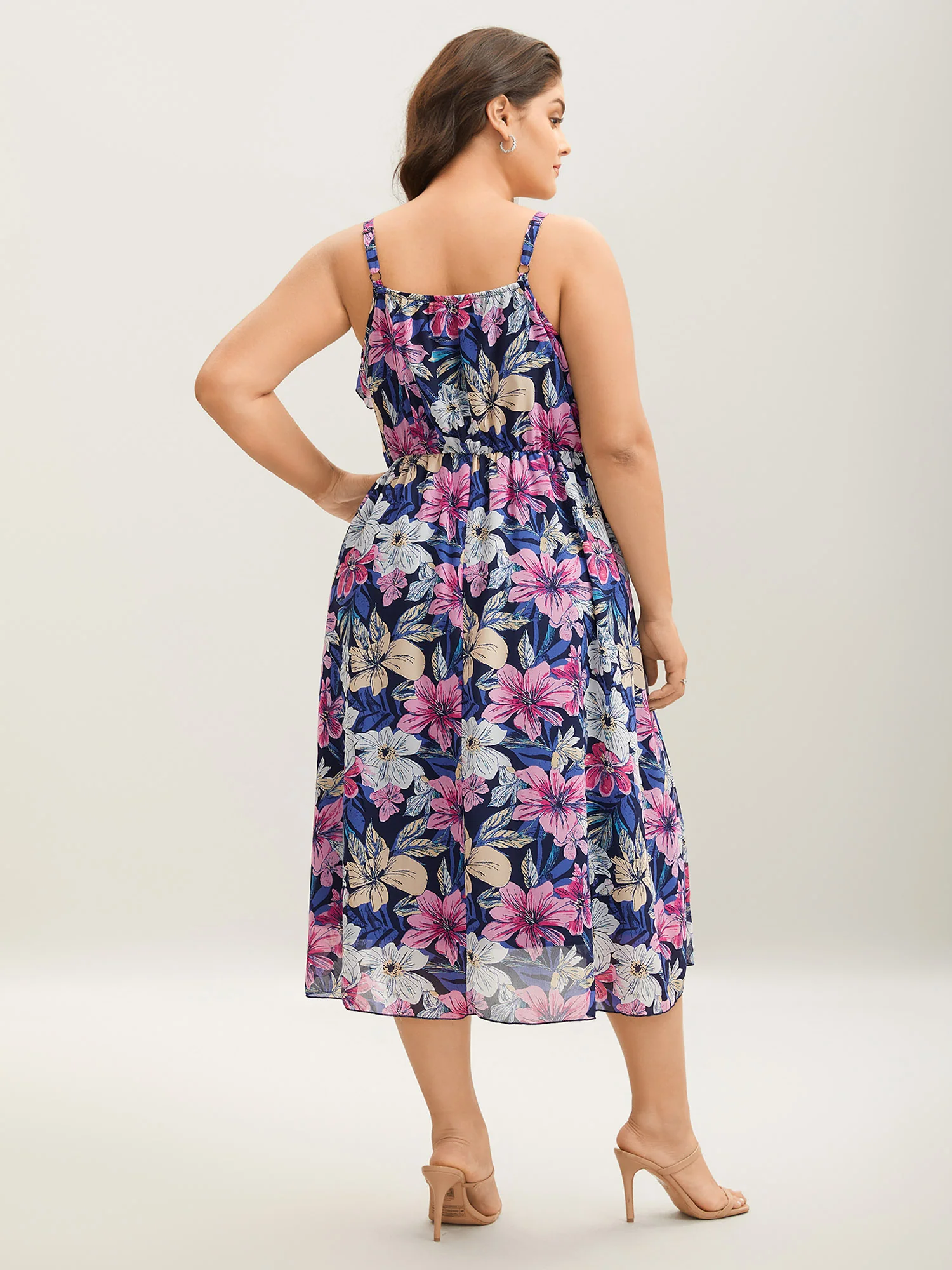 Large Flower Print Overlap Hem Midi Dress - Image 5