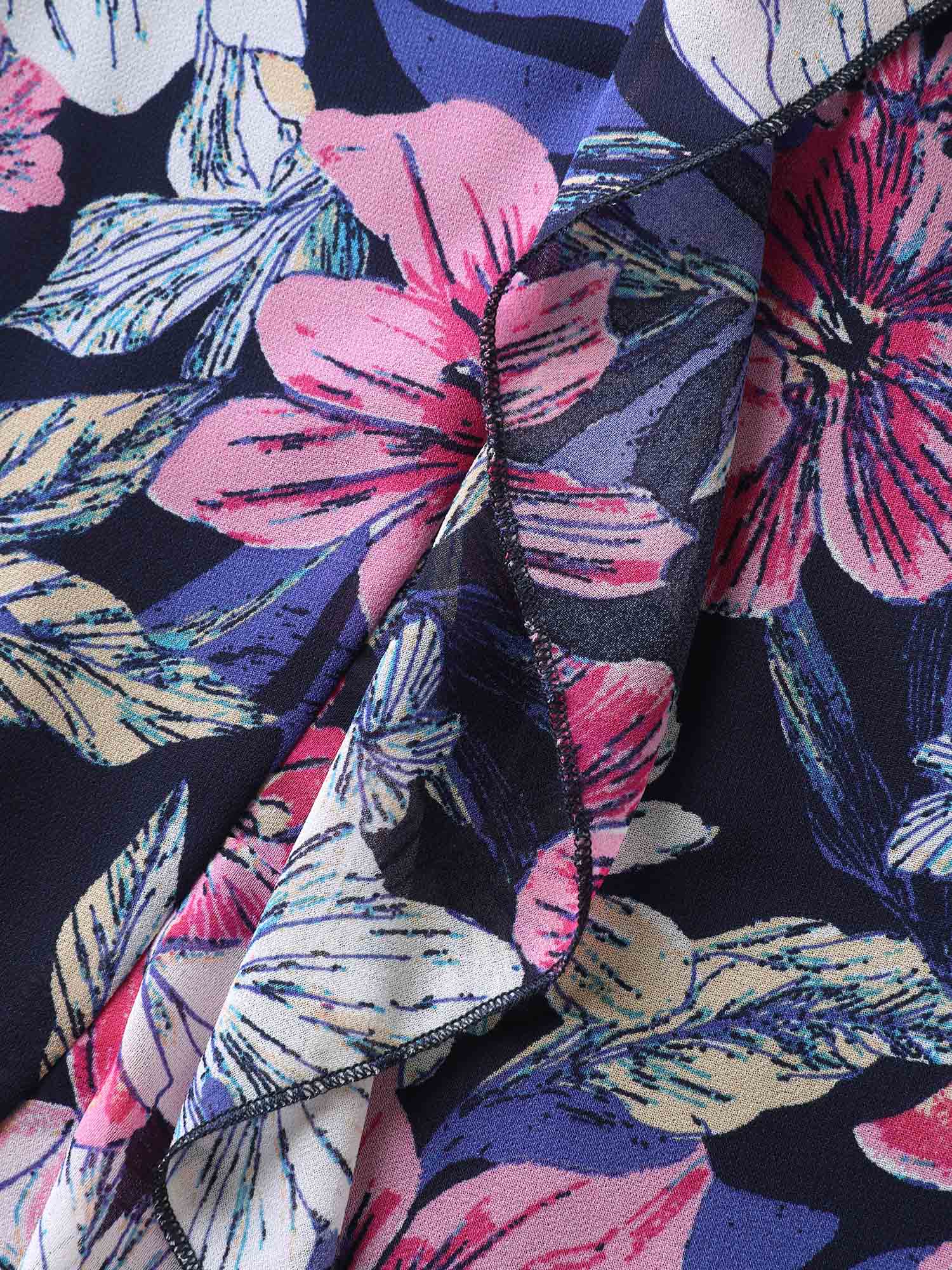Large Flower Print Overlap Hem Midi Dress - Image 6