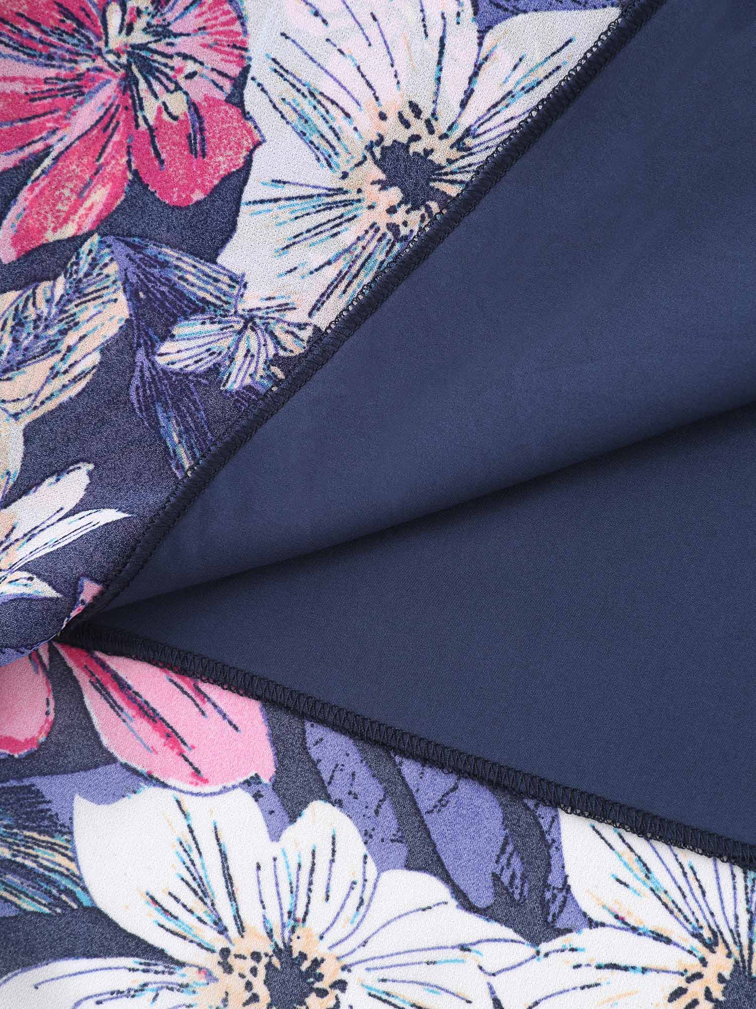Large Flower Print Overlap Hem Midi Dress - Image 7