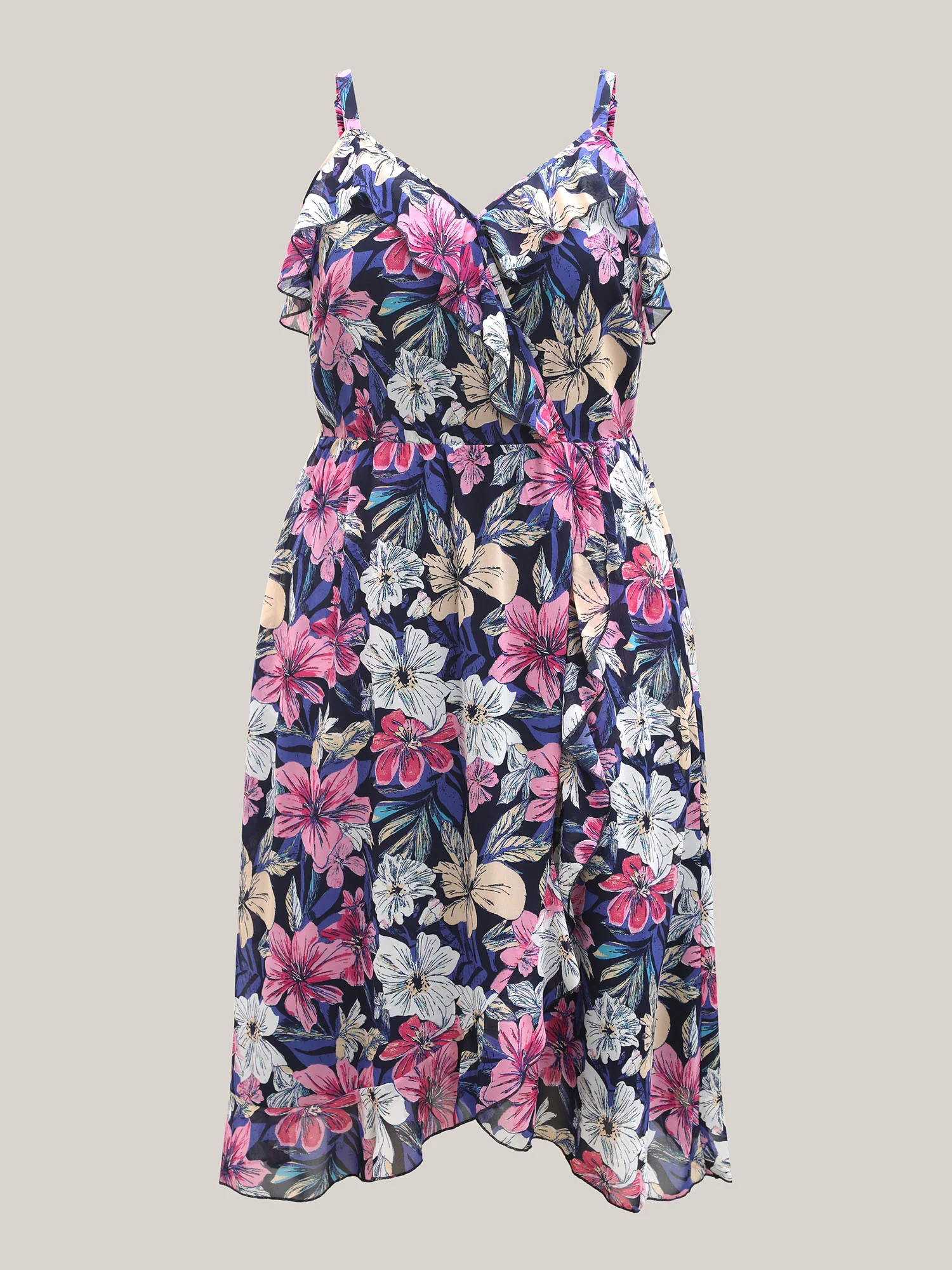 Large Flower Print Overlap Hem Midi Dress - Image 8