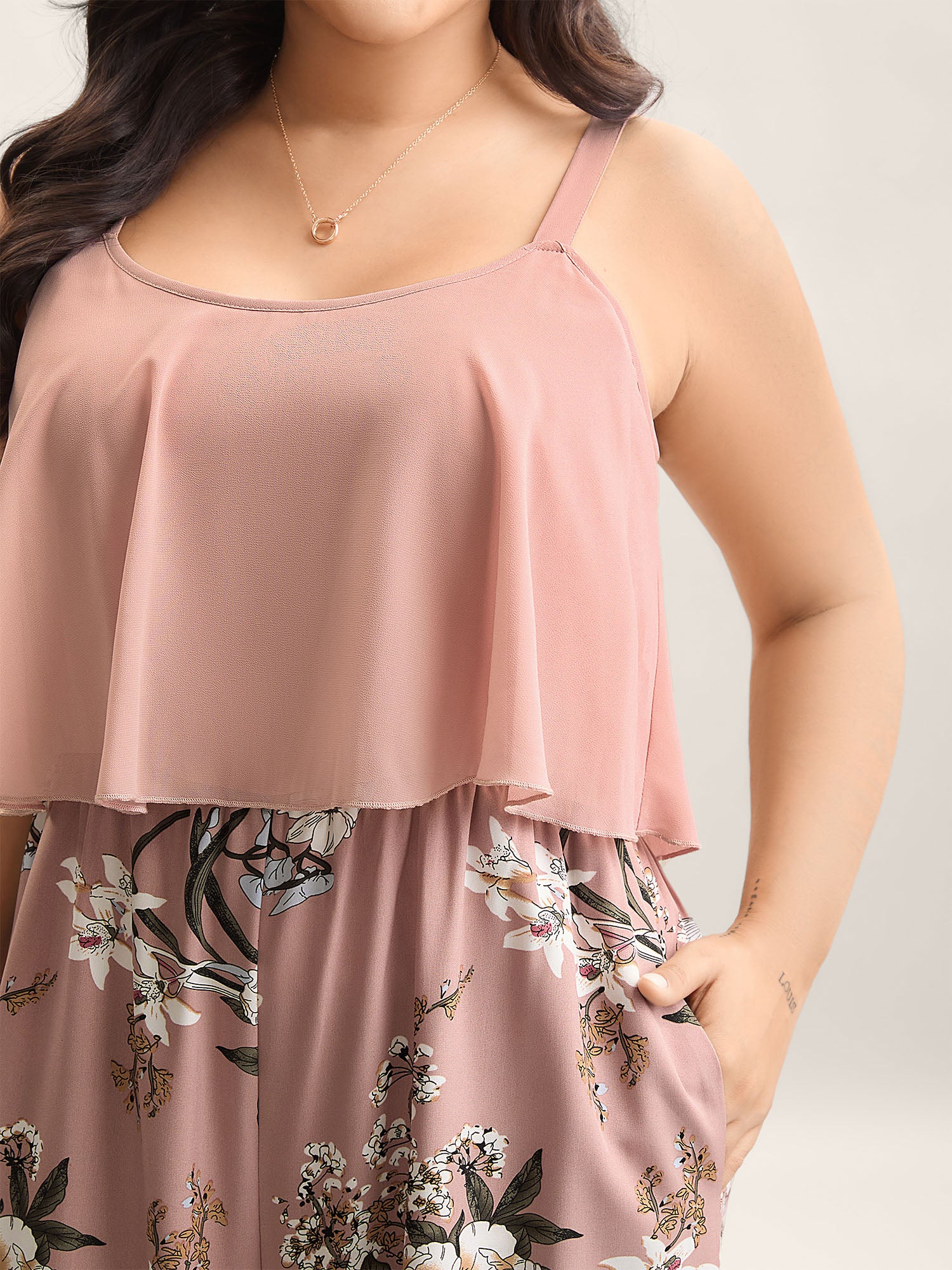 Large Flower Print Spliced Wide-Leg Jumpsuit - Image 2