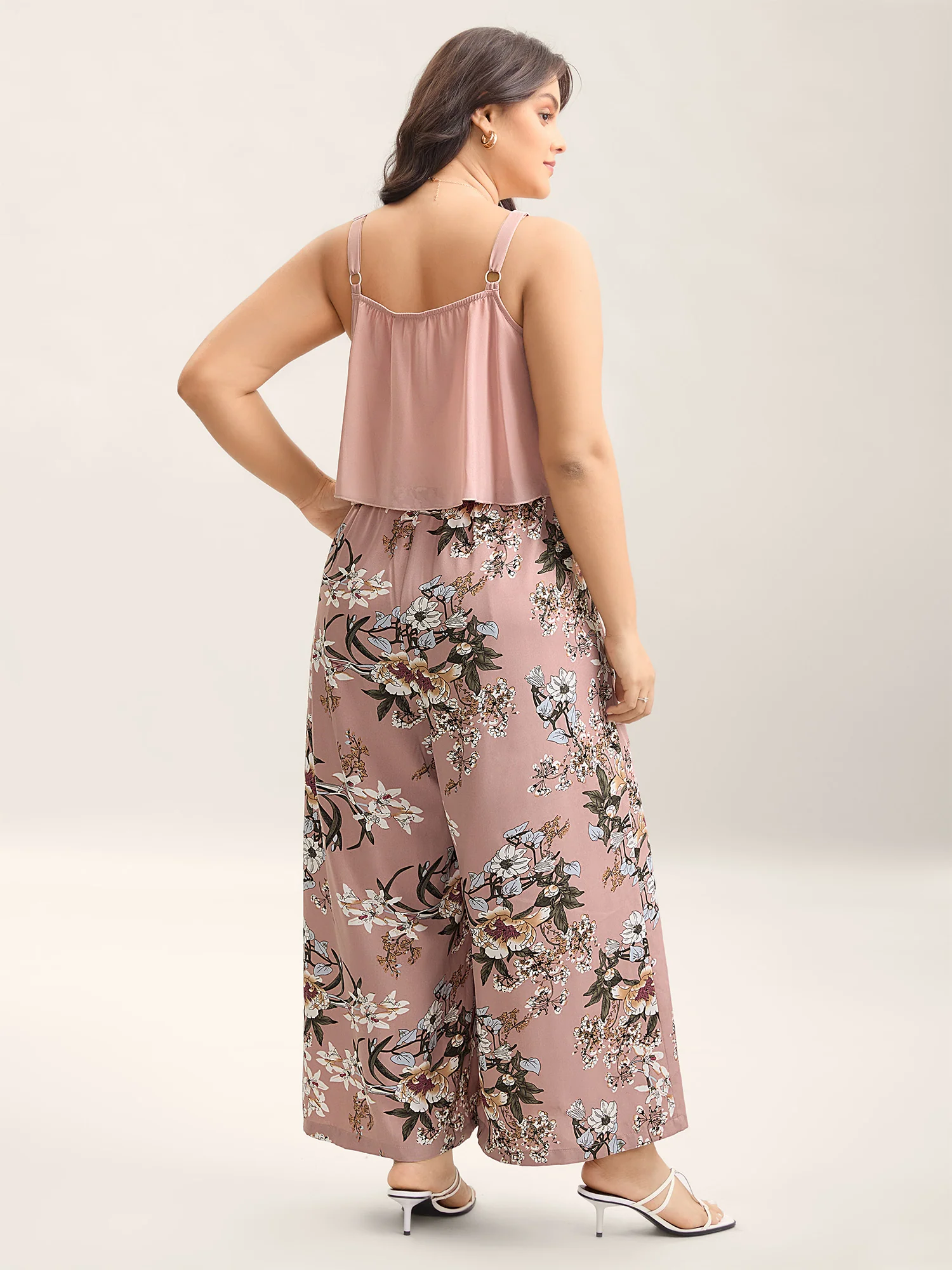 Large Flower Print Spliced Wide-Leg Jumpsuit - Image 4