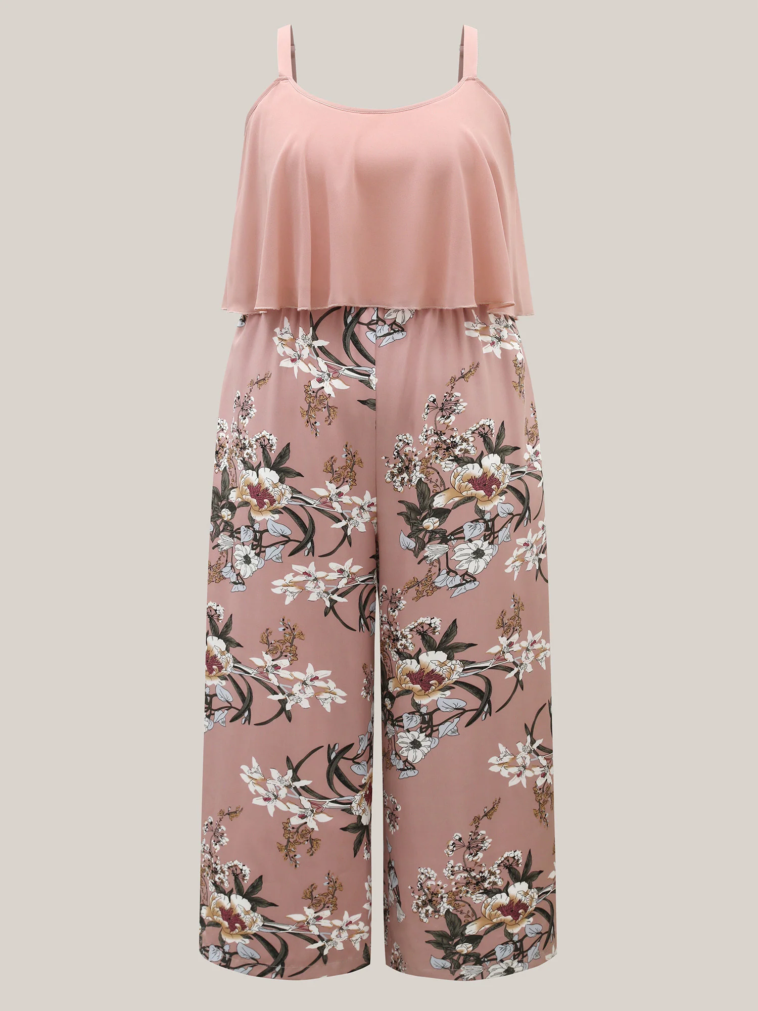 Large Flower Print Spliced Wide-Leg Jumpsuit - Image 7