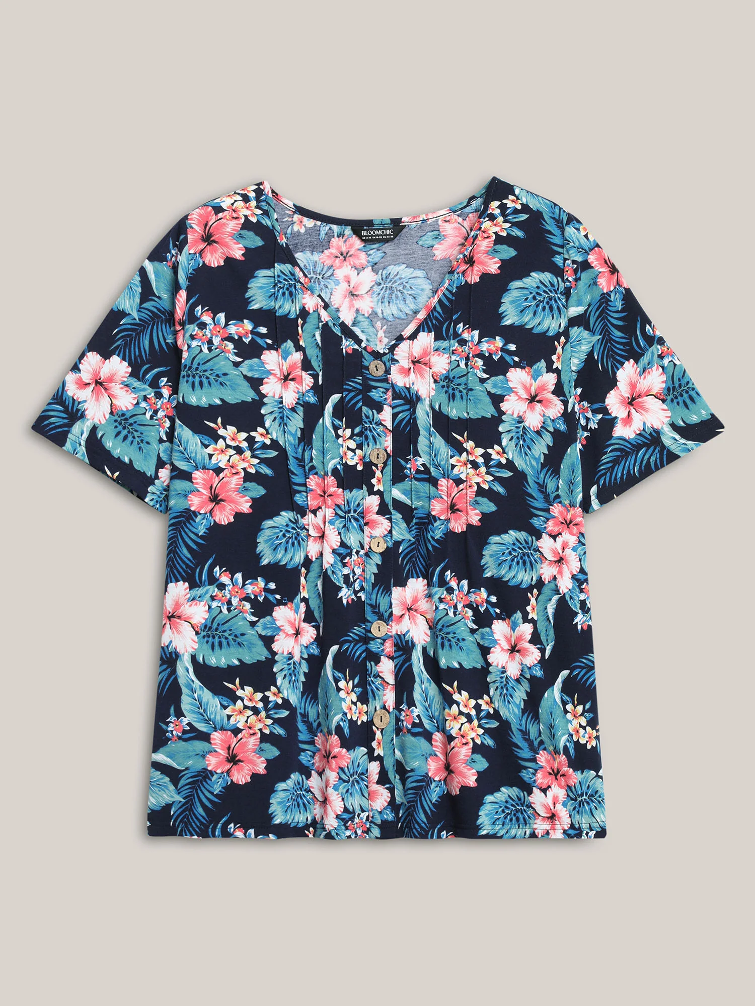 Large Flower Print Toothpick Pleat T-Shirt - Image 6