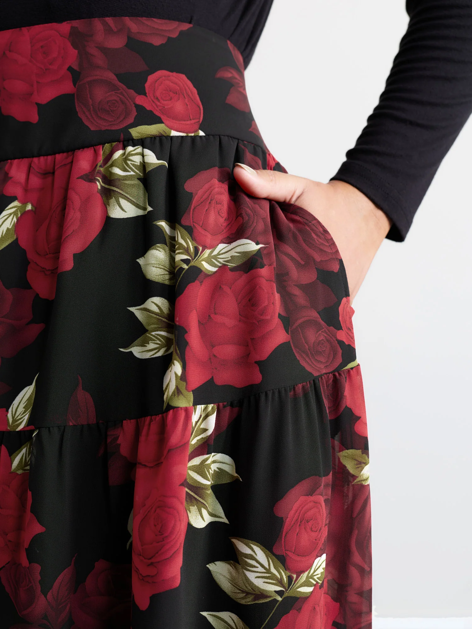 Large Flower Print Wide Waistband Midi Skirt - Image 3