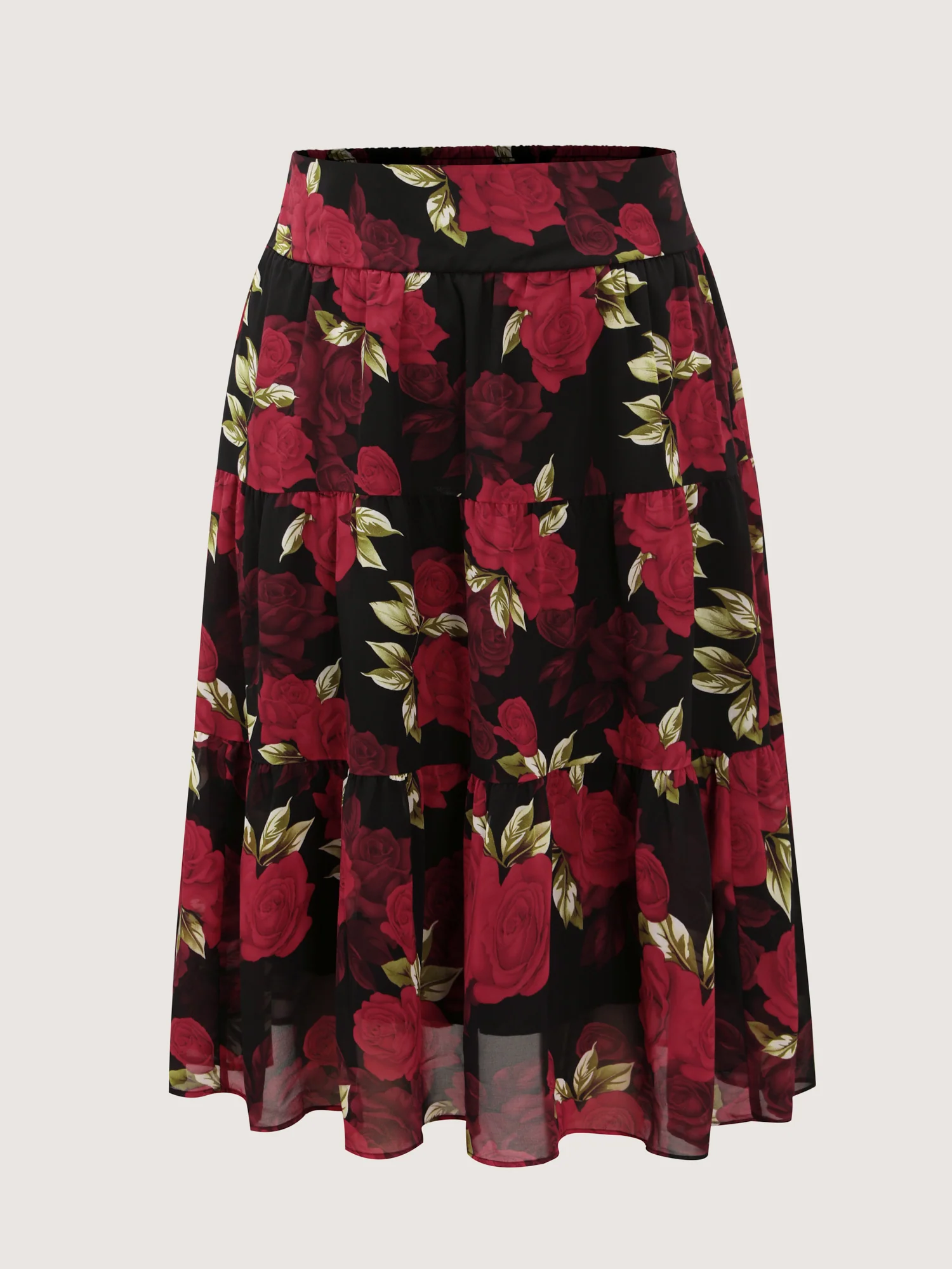 Large Flower Print Wide Waistband Midi Skirt - Image 8