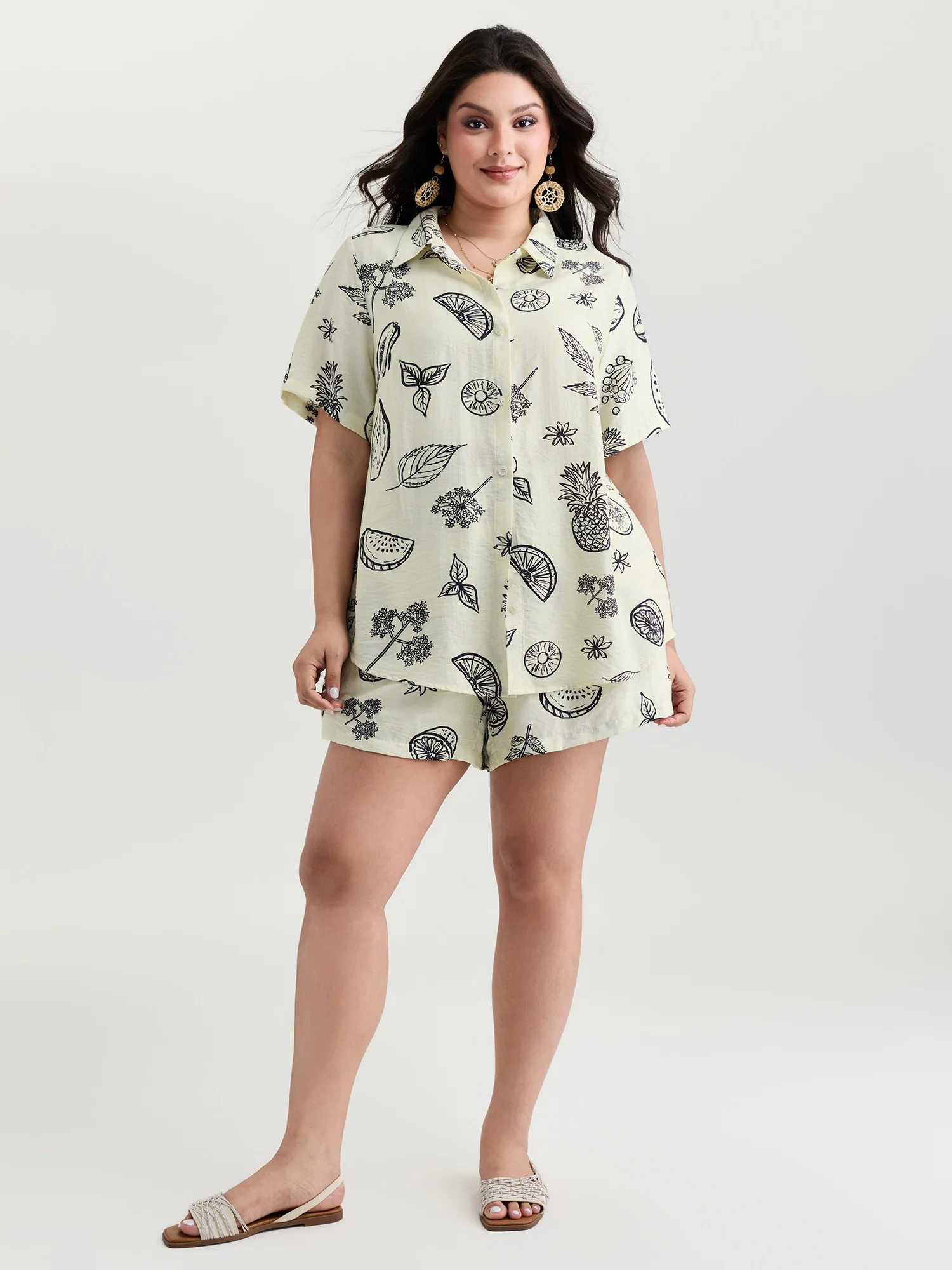Large Fruit Print Open-Front Shirt