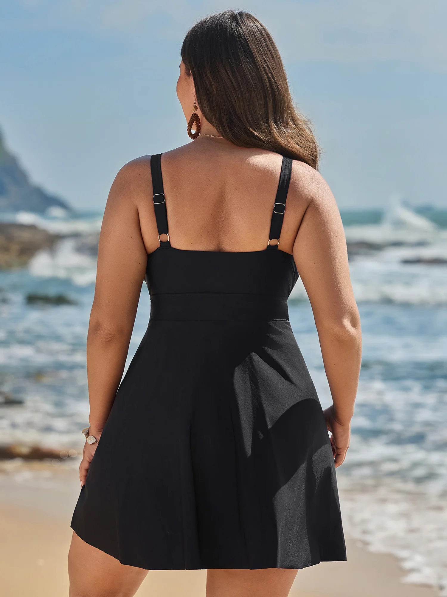 Laser Cut Arc-Shaped Hem Knotted Swim Dress - Image 5