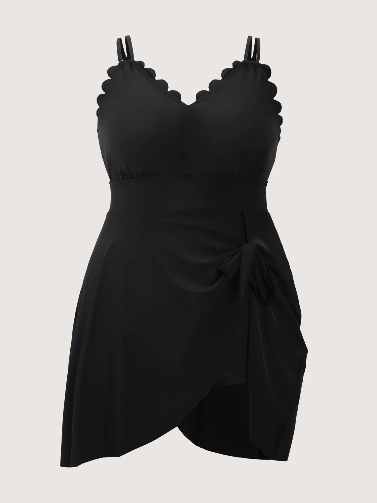 Laser Cut Arc-Shaped Hem Knotted Swim Dress - Image 8