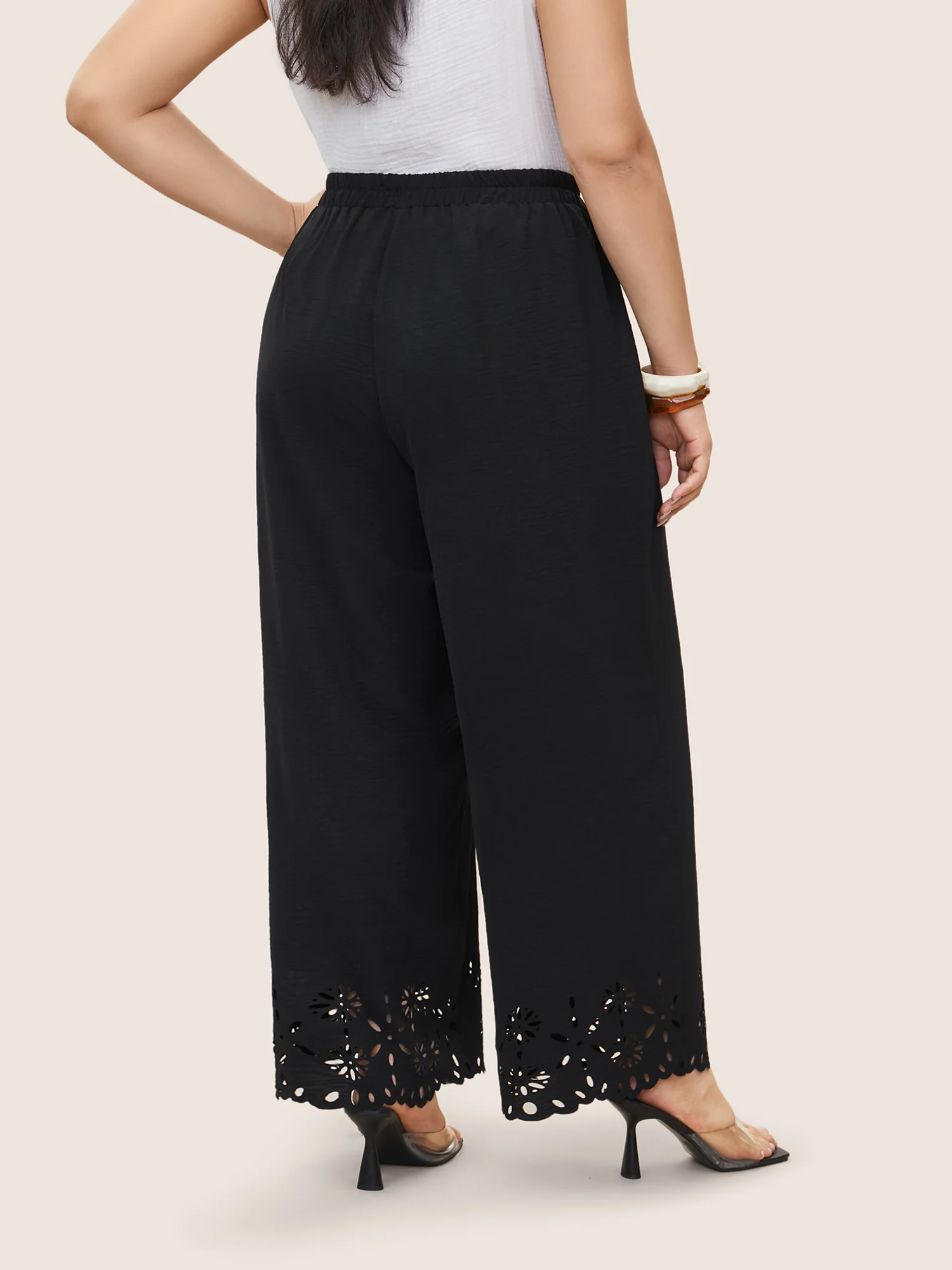 Laser Cut Elastic Waist Wide Leg Pants - Image 2