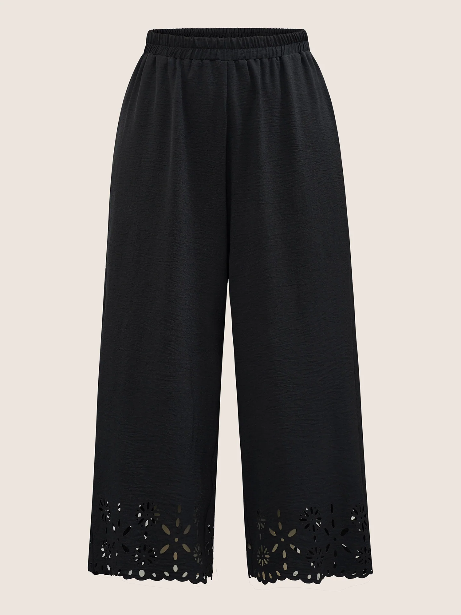 Laser Cut Elastic Waist Wide Leg Pants - Image 7