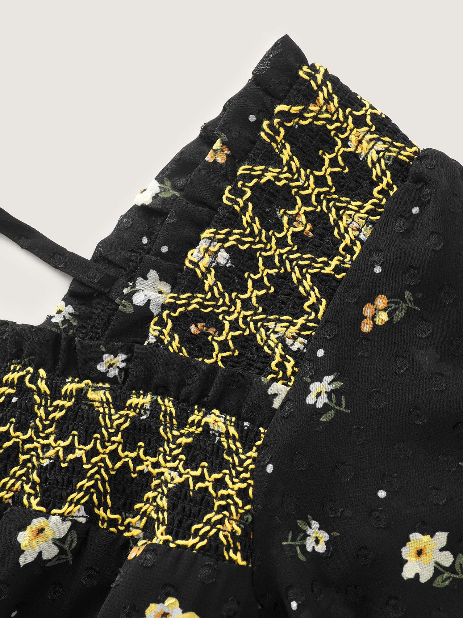 Laser Cut Floral Print Square Neckline Blouse - Image 6