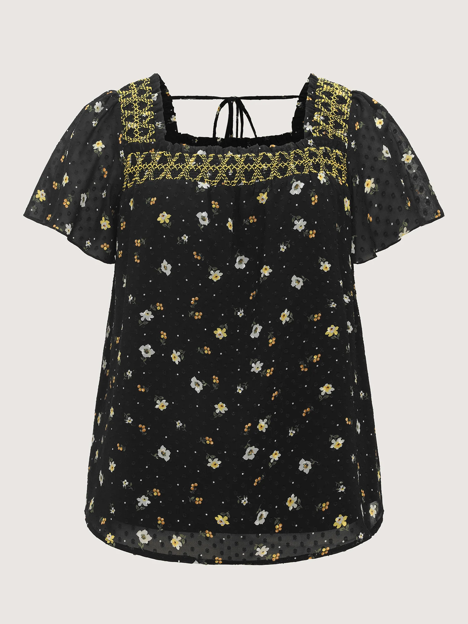 Laser Cut Floral Print Square Neckline Blouse - Image 7