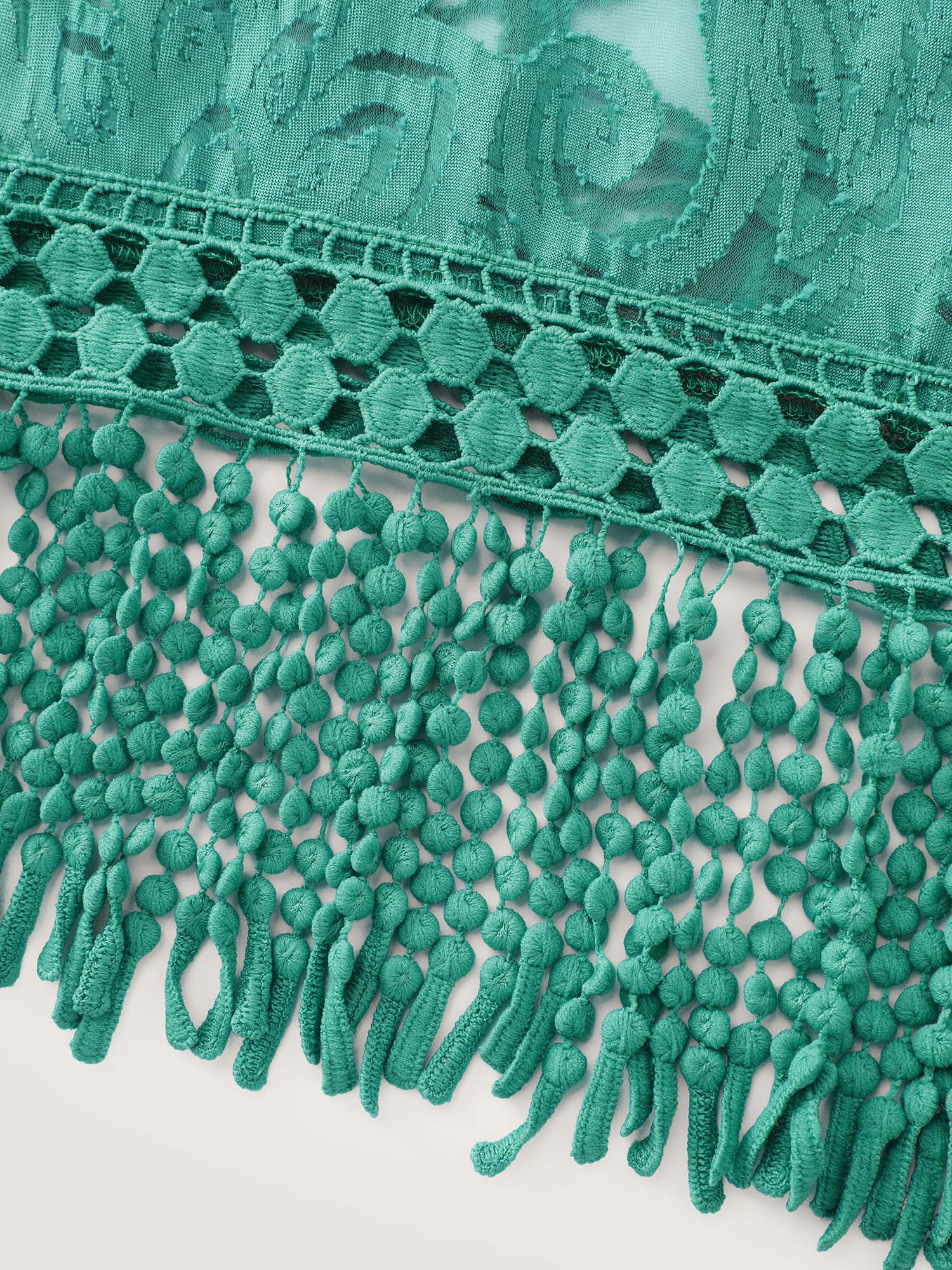 Laser Cut Floral Textured Tassel Detail Kimono - Image 5