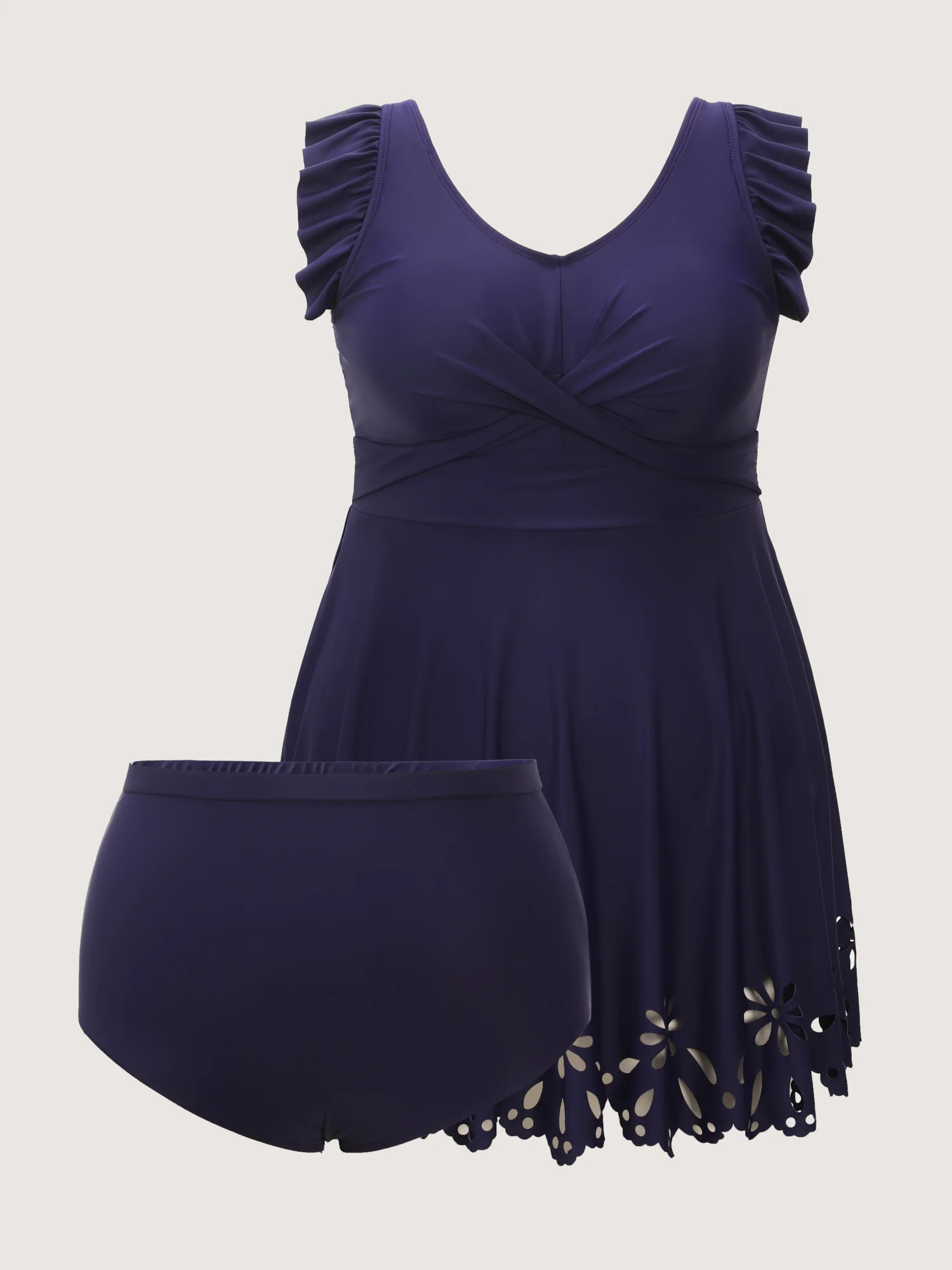 Laser Cut Flutter Sleeve Pockets Swim Dress - Image 5