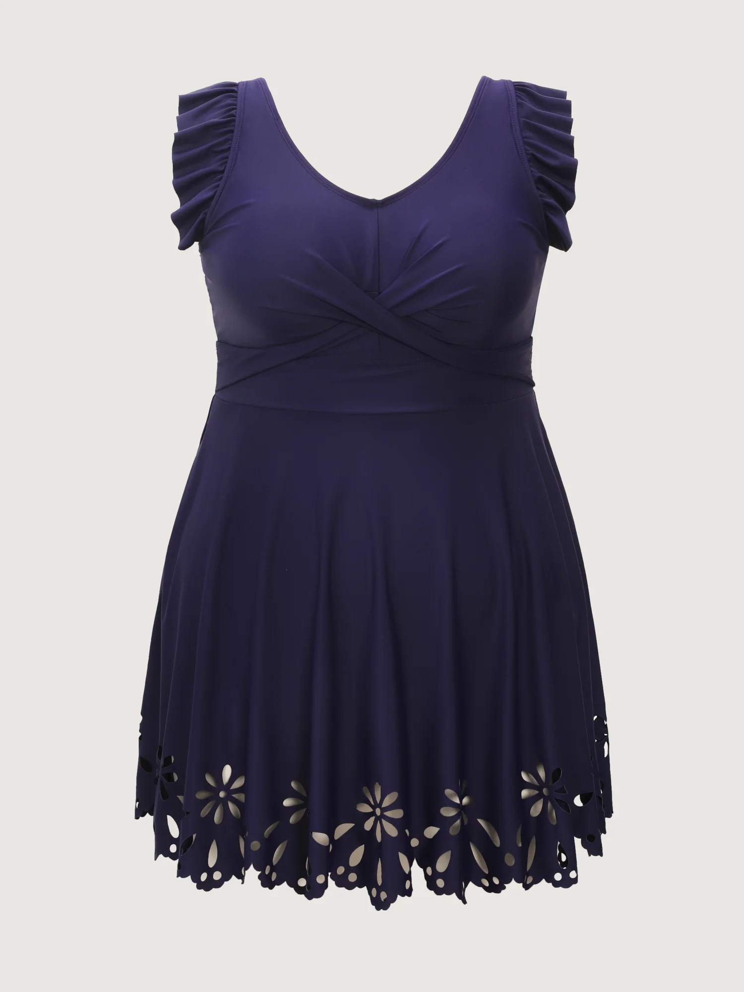 Laser Cut Flutter Sleeve Pockets Swim Dress - Image 6