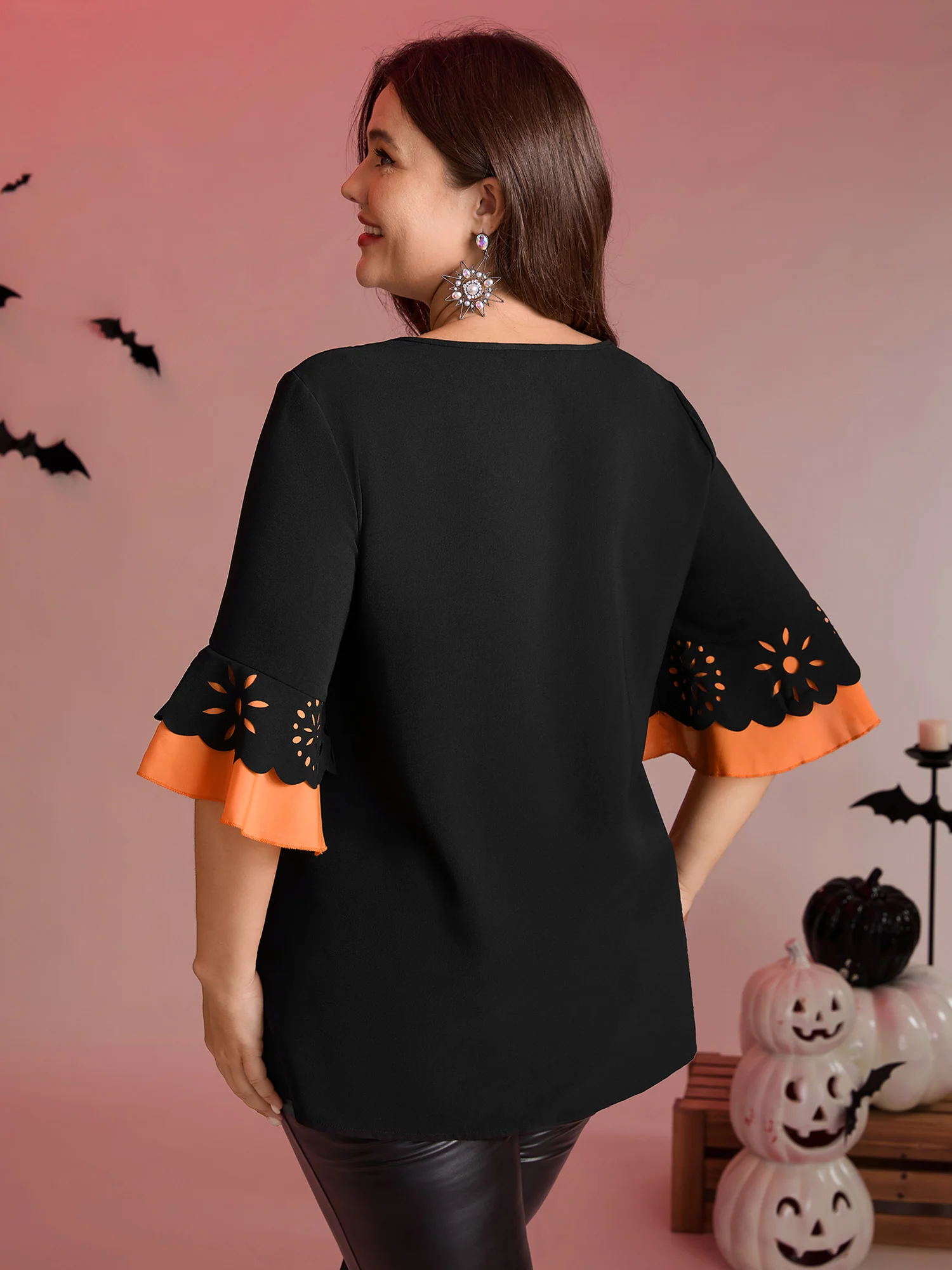 Laser Cut Halloween Contrast Lined Blouse - Image 4
