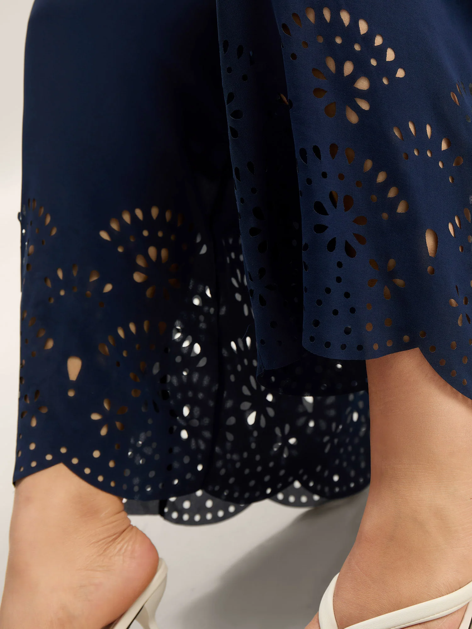 Laser-Cut Hem Shirred Wide-Leg Jumpsuit - Image 2