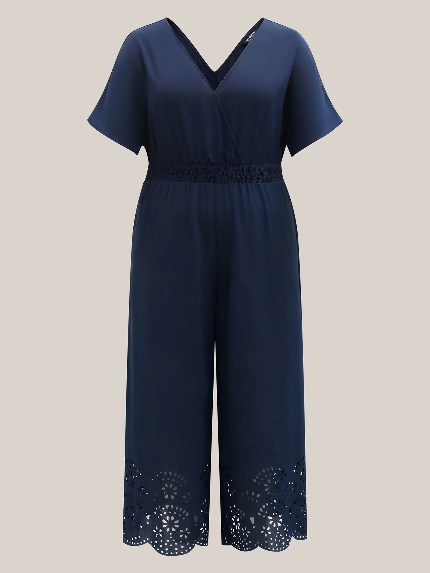 Laser-Cut Hem Shirred Wide-Leg Jumpsuit - Image 5