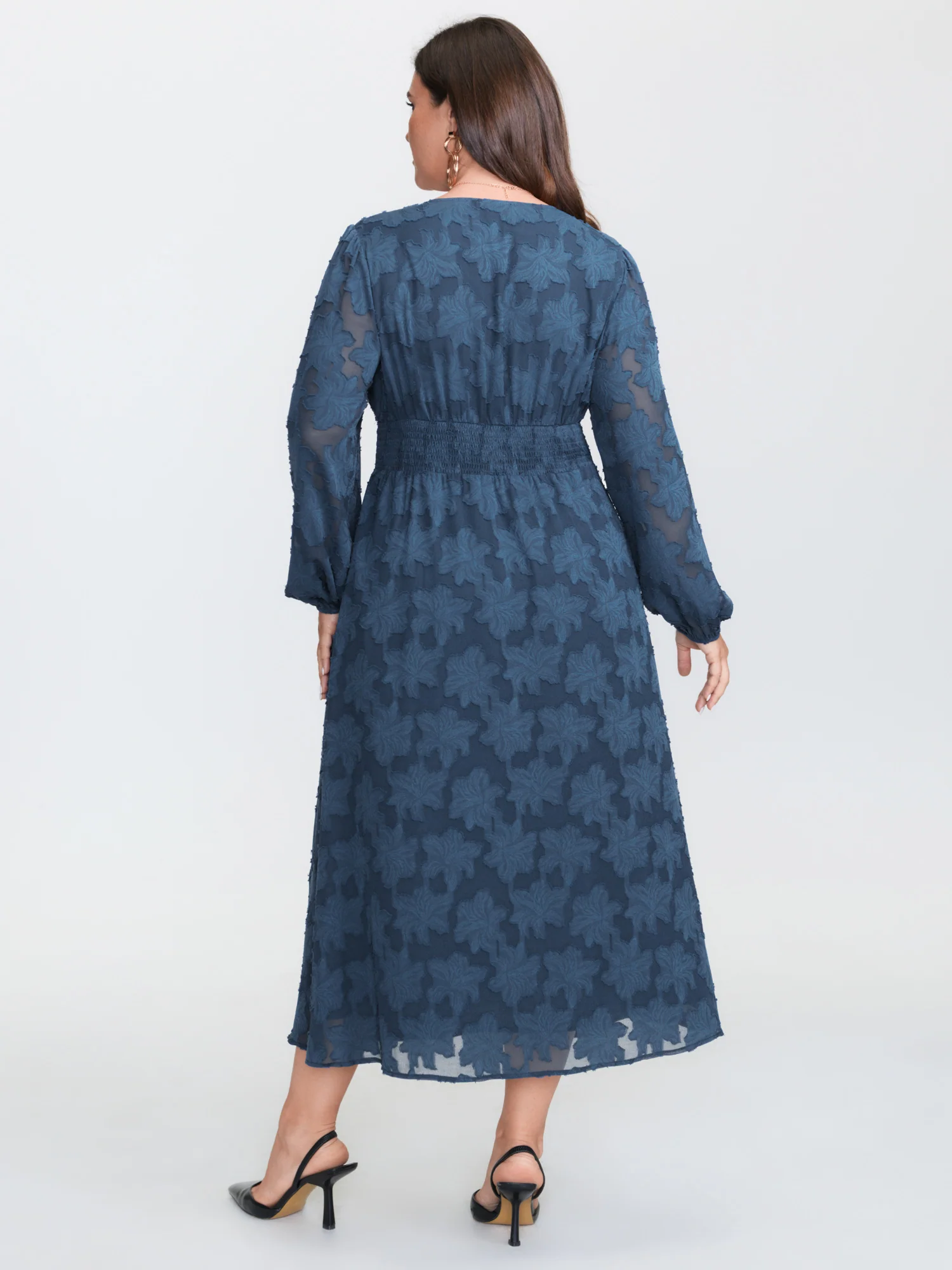 Laser Cut Lace Trim Layered Pockets Midi Dress - Image 5