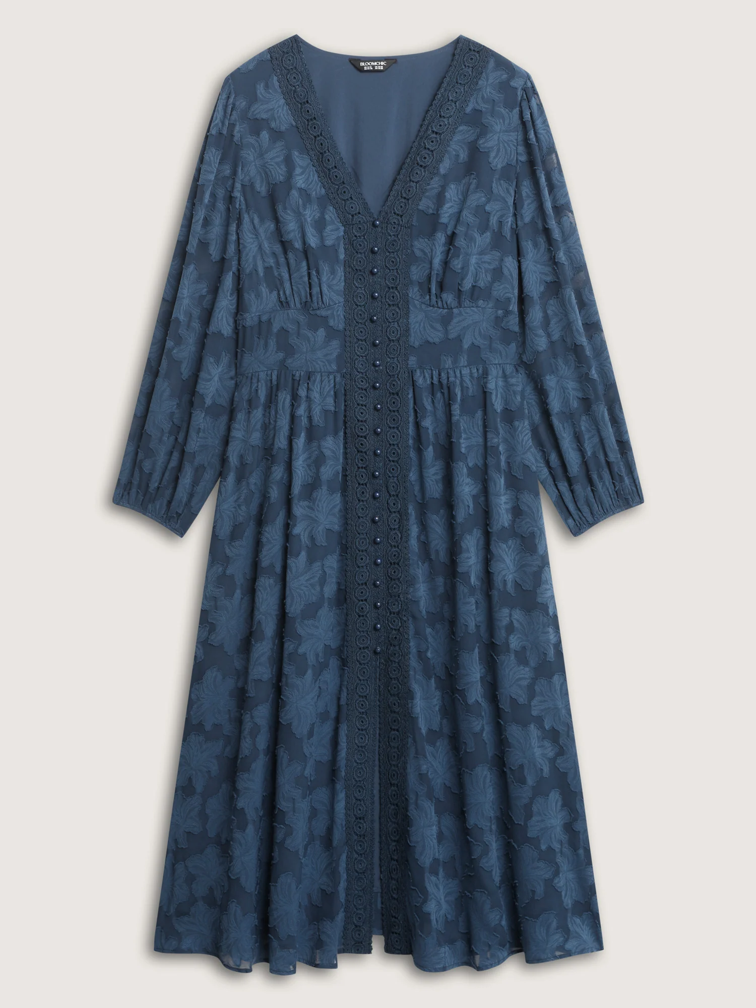 Laser Cut Lace Trim Layered Pockets Midi Dress - Image 8