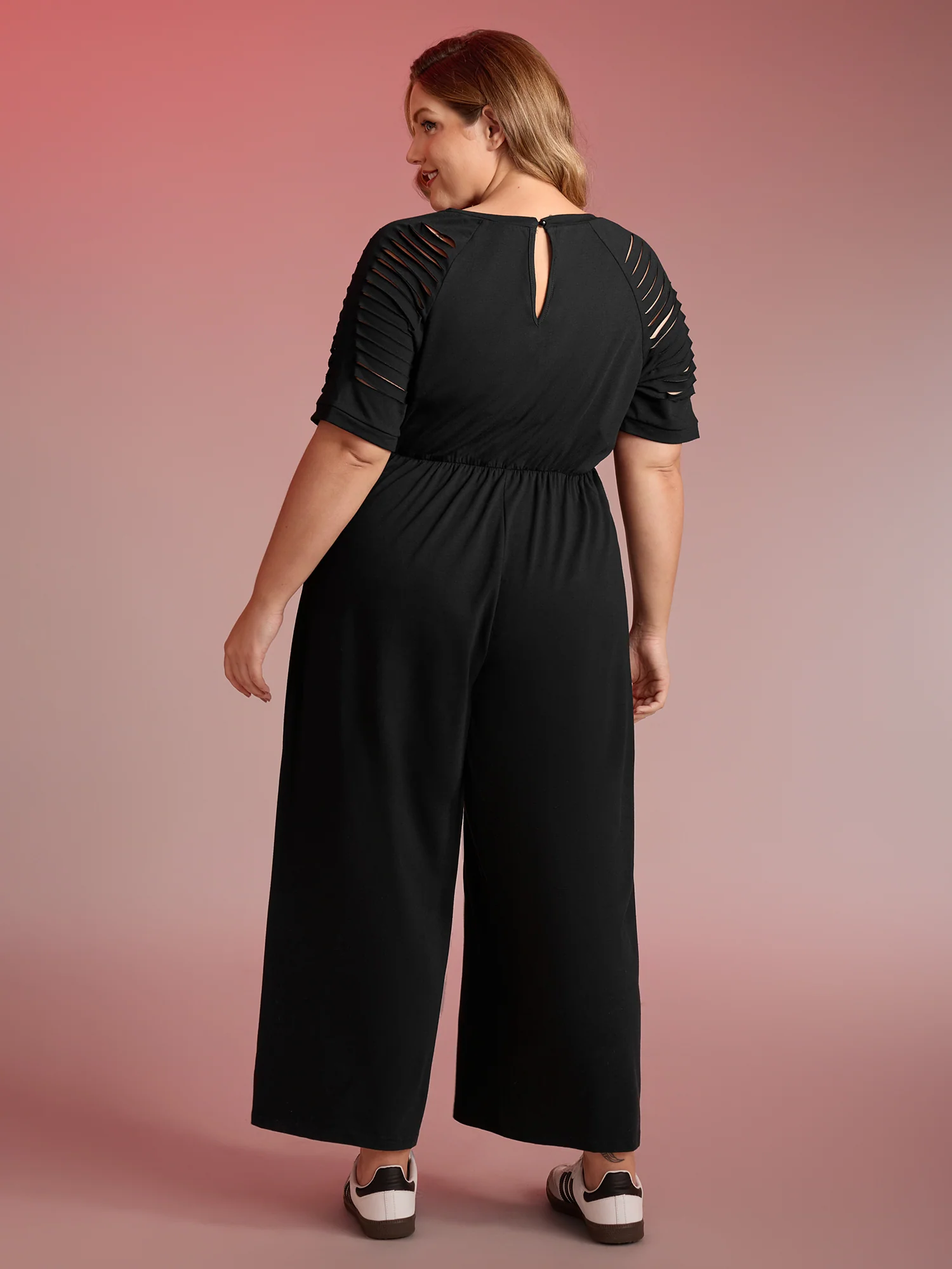 Laser Cut-Out Stretchy Sheer Jumpsuit - Image 3